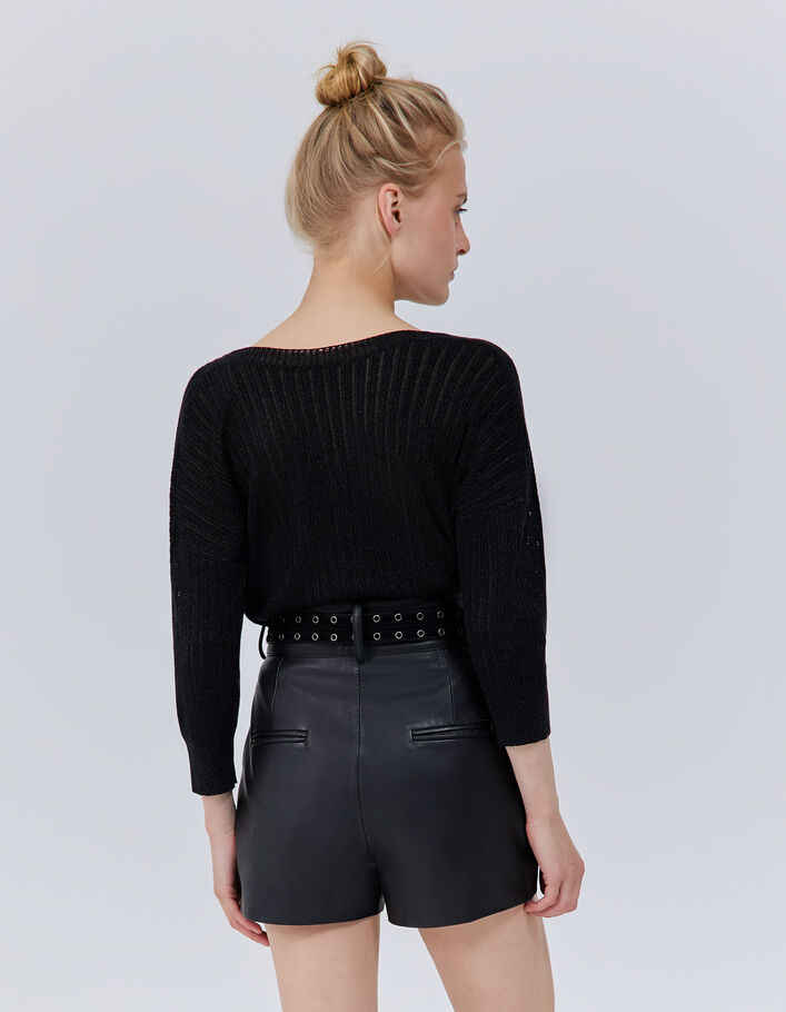 Pull noir réversible tricot Pointelle lurex Femme