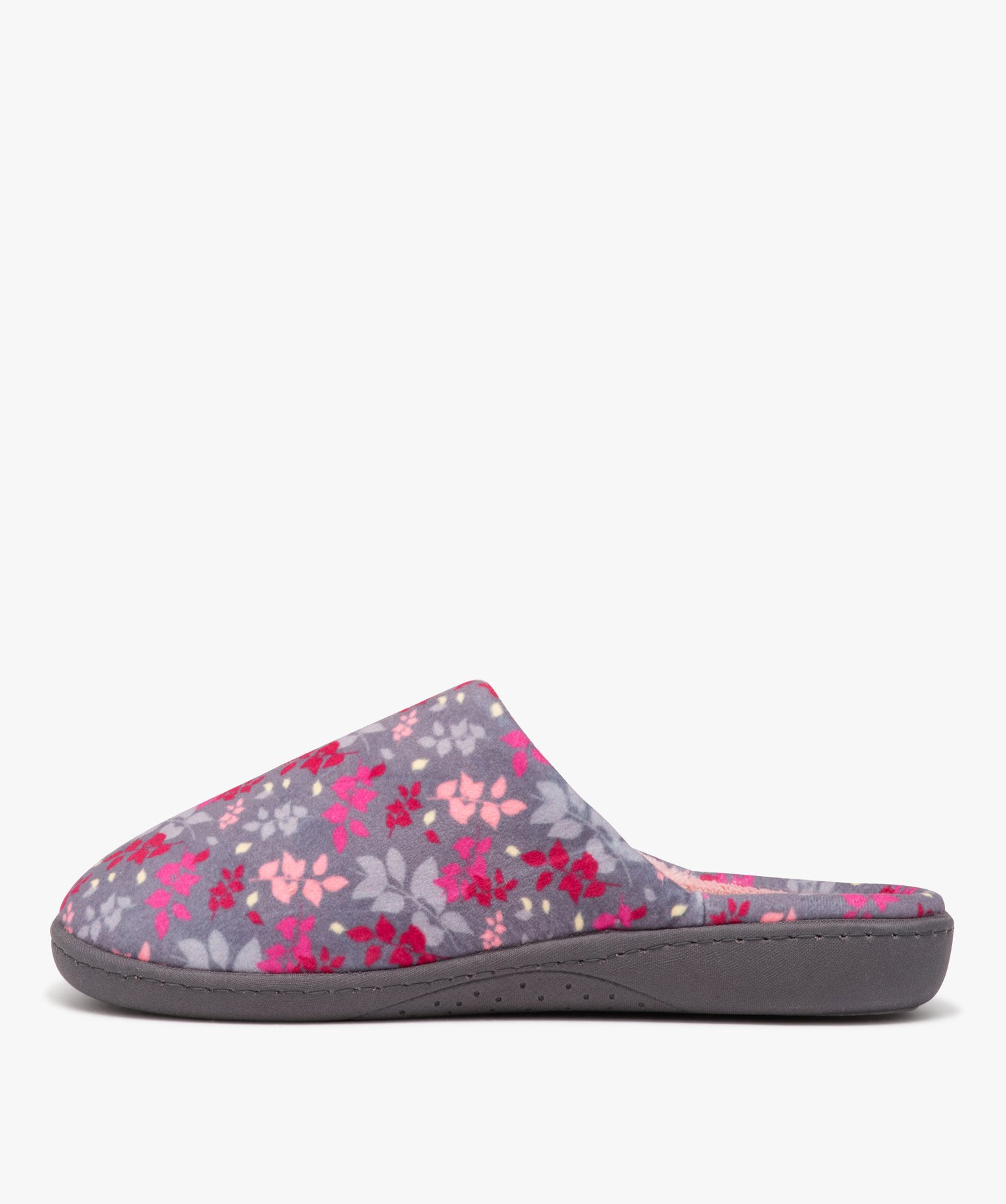 Chaussons femme mules en velours avec motifs - Isotoner gris | GEMO