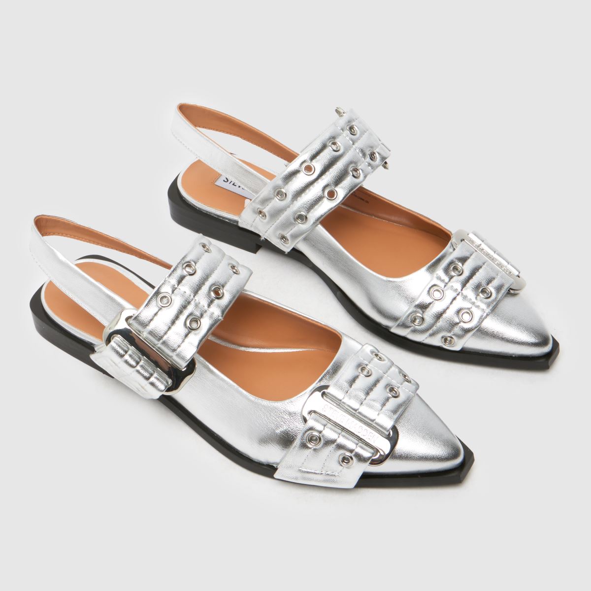 Steve Madden – Grand Ave – Silverfärgade platta skor med spänne