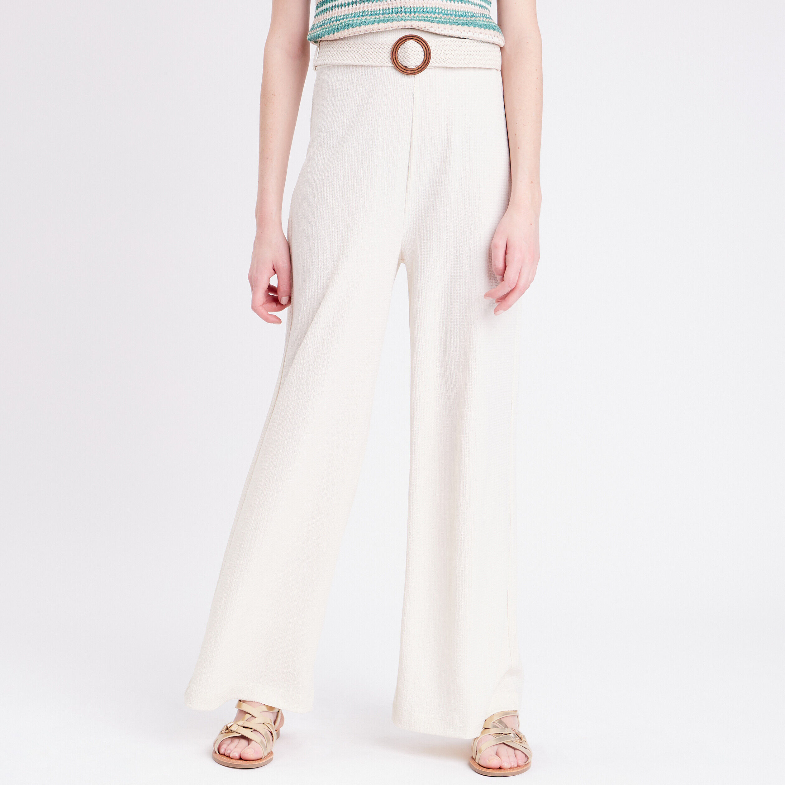 Pantalon large ceinturé sable femme | Cache Cache