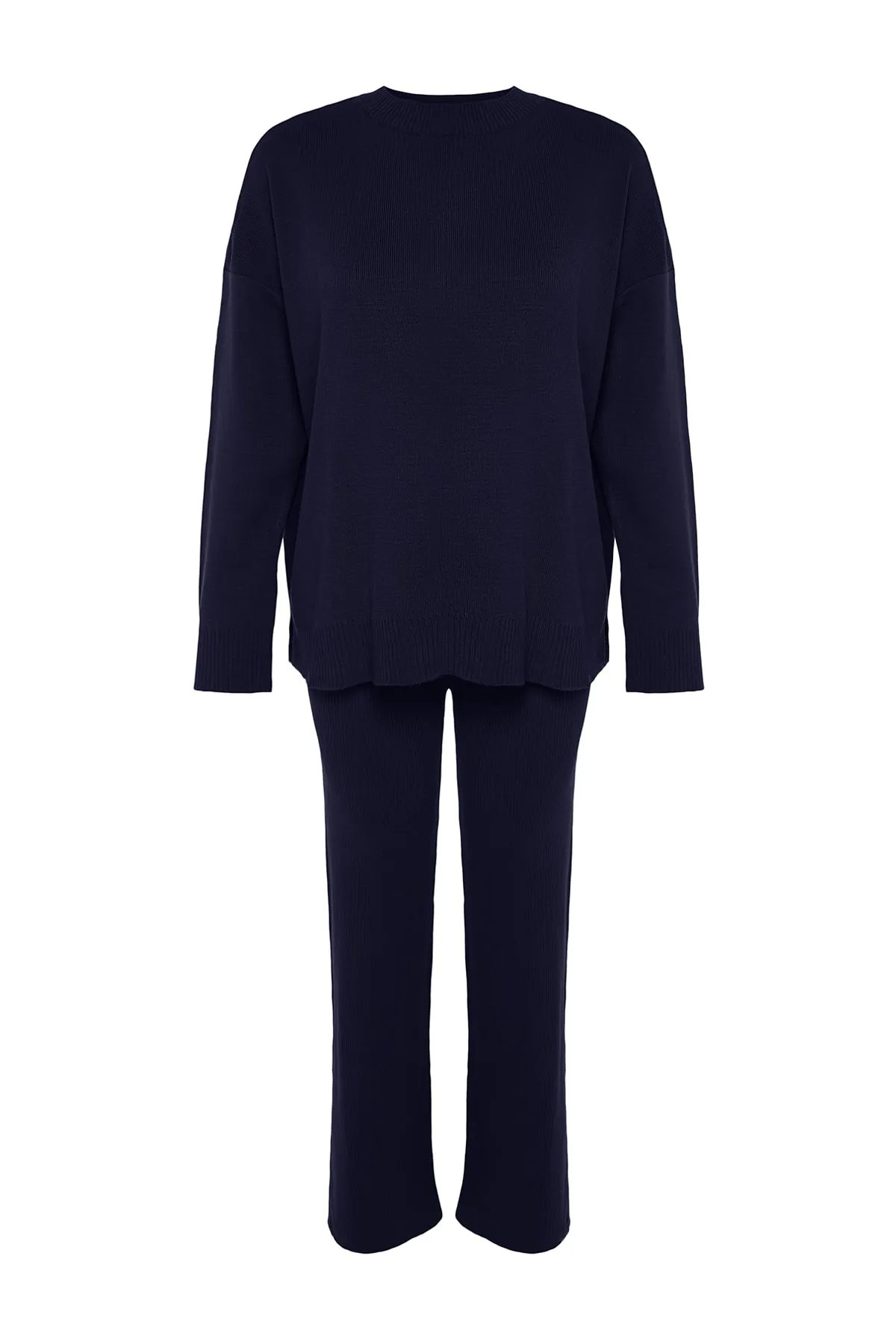 Trendyol Collection  Marineblaue, weite Passform, Basic-Hose, Strickoberteil und -unterteil-Set TWOAW22AU0040