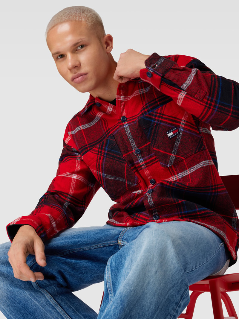 Overshirt Fit Freizeithemd mit Tartan-Karo in rot