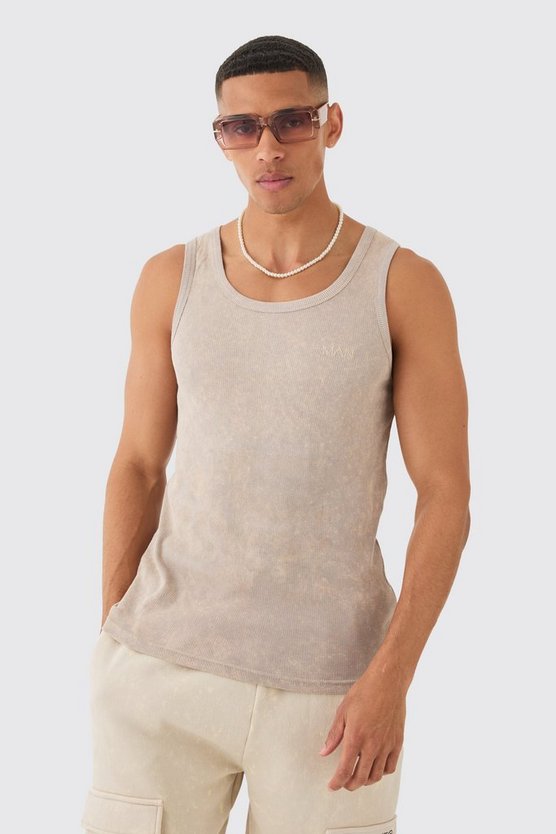 Geripptes Slim-Fit Man Tanktop mit Acid-Waschung