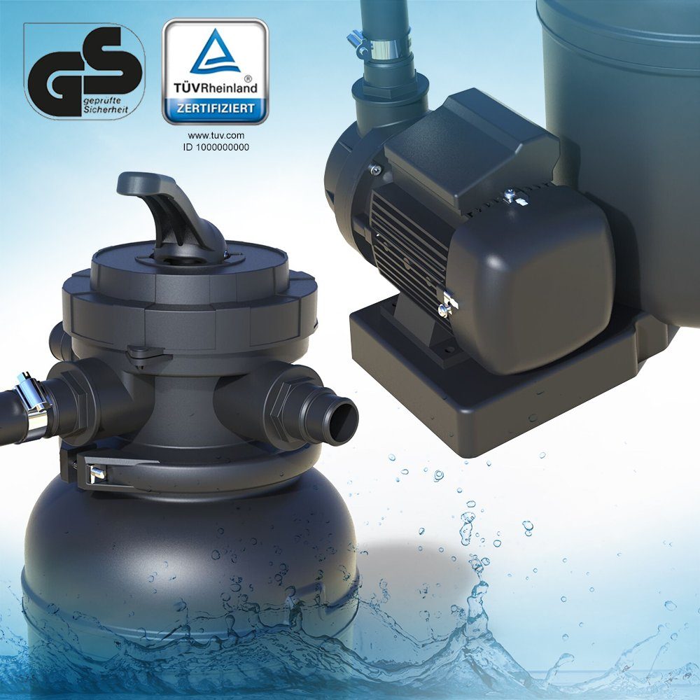 OK-Living Sandfilteranlage Sandfilter Poolpumpe Poolfilter 7m³ mit Vorfilter 7000 l/h (Set)