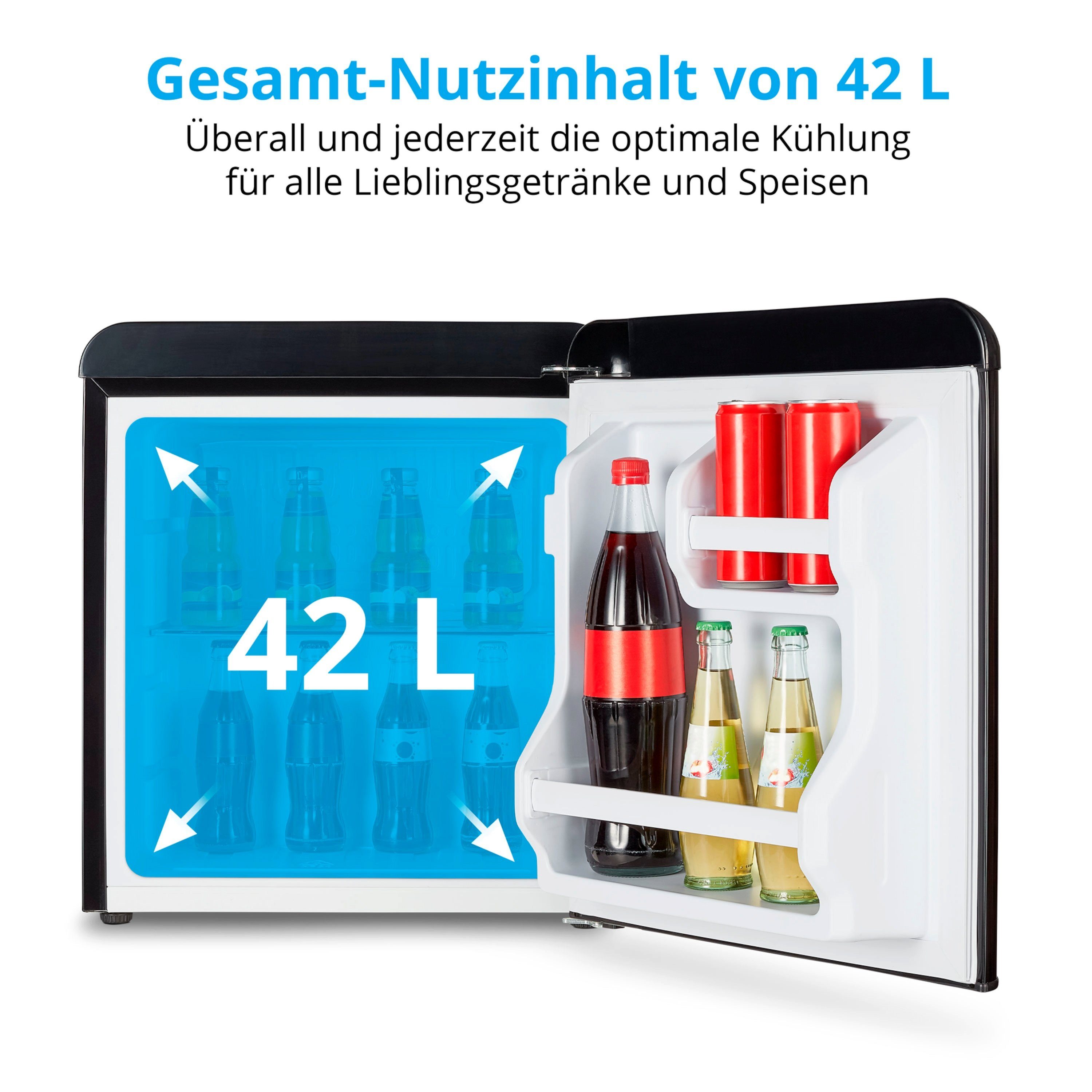 Medion® Kühlschrank MD 37171, 54 cm hoch, 48 cm breit, Retro Mini 42L / 41dB höhenverstellbare Füße F in schwarz, MD 37171