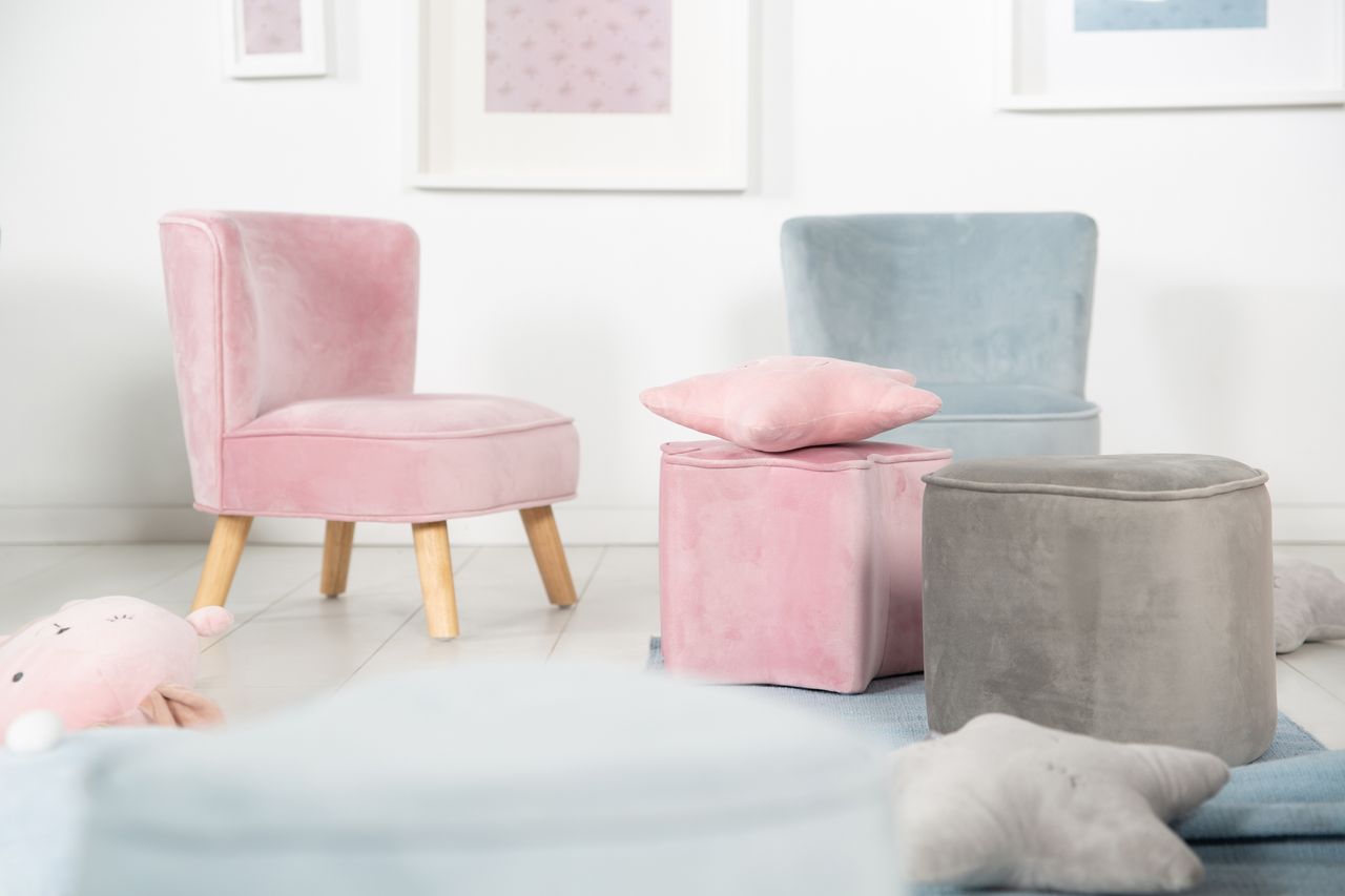 Roba Kindersessel „Lil Sofa“, bequemer Sessel mit stabilen Holzfüßen und Samtstoff in Mauve