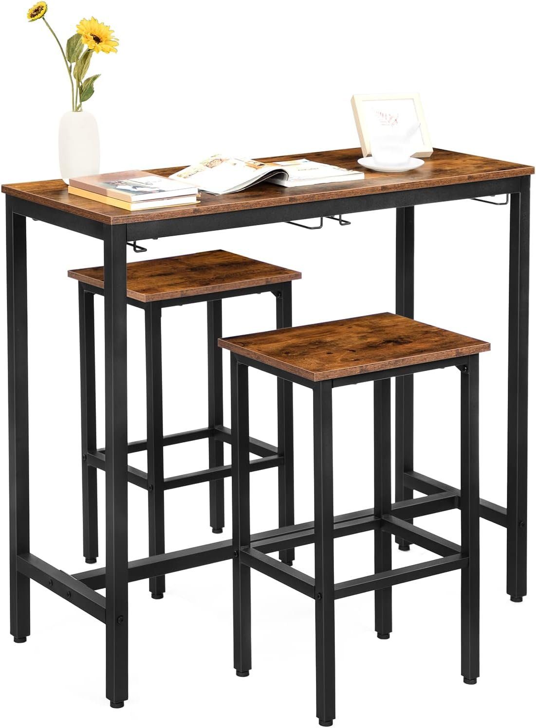 Hoobro Bartisch Bartisch mit Barhocker Set, 100 cm rechteckiger Stehtisch Esstisch-Set
