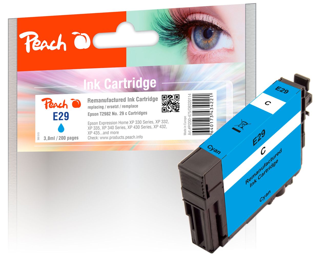 Peach Tintenpatrone cyan ersetzt Epson T2982, No. 29 c