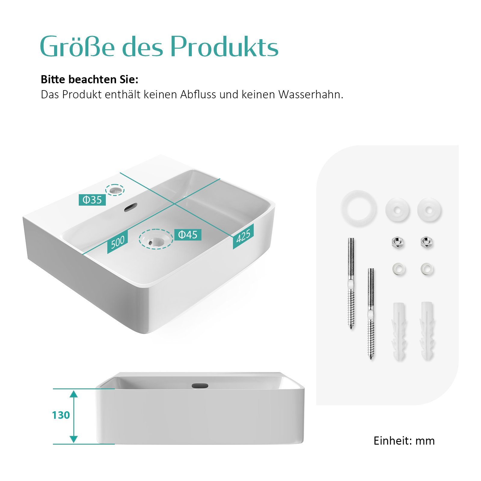 EMKE Aufsatzwaschbecken Kleines Waschbecken Handwaschbecken für Badezimmer, Rechteckig Waschplatz Aufsatzbecken&Hängewaschbecken Waschschüssel