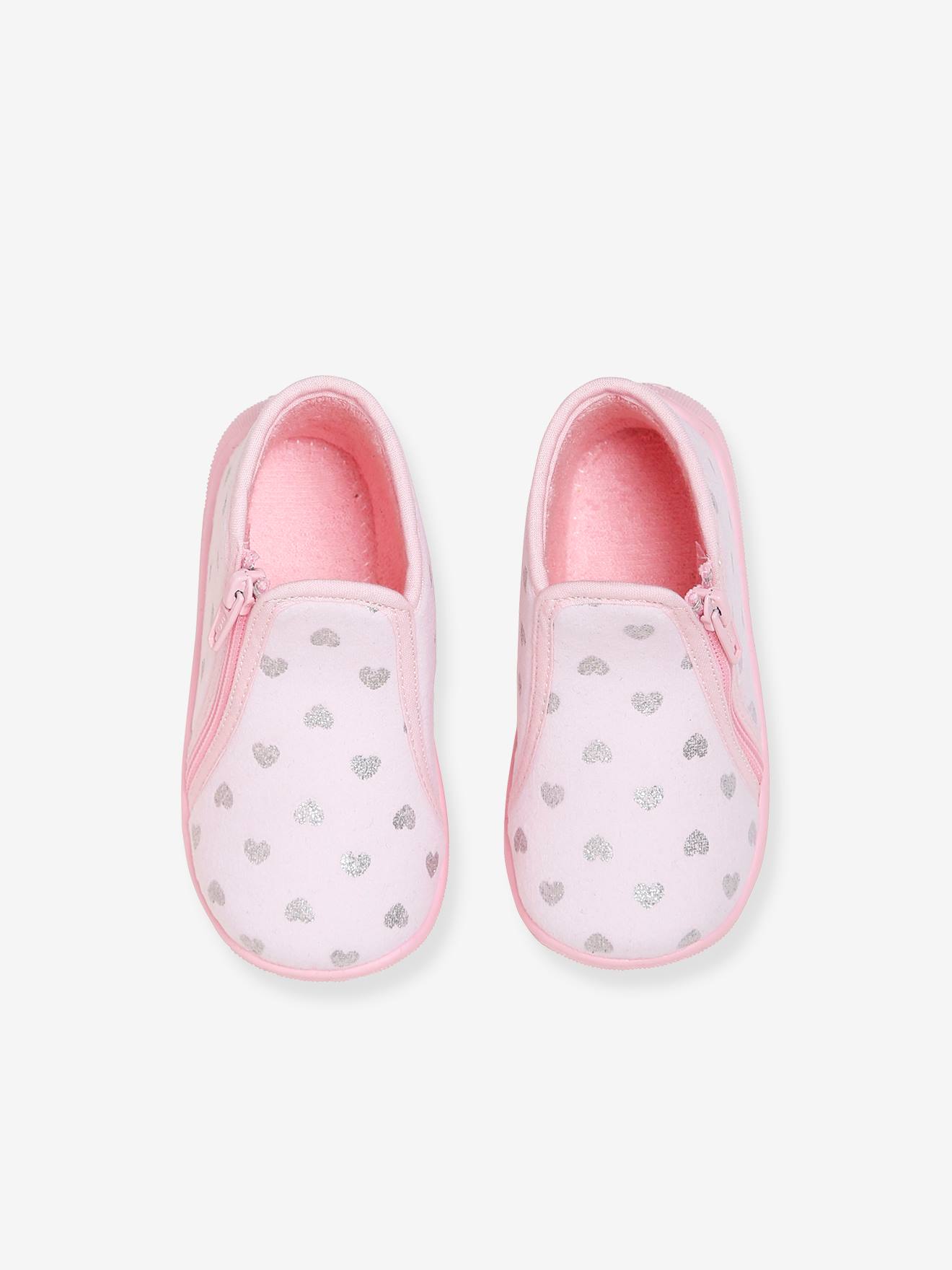 Chaussons zippés bébé fille fabriqués en France rose imprimé