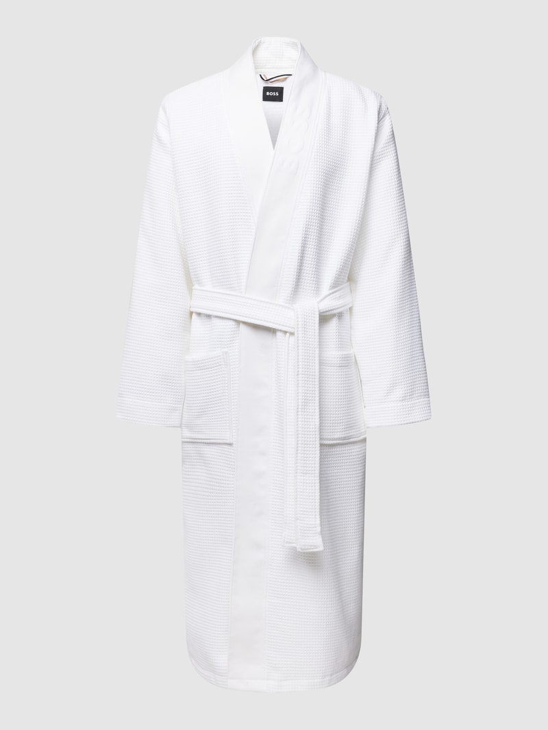 Bademantel mit Label-Stitching Modell 'WAFFLE KIMONO' in weiß