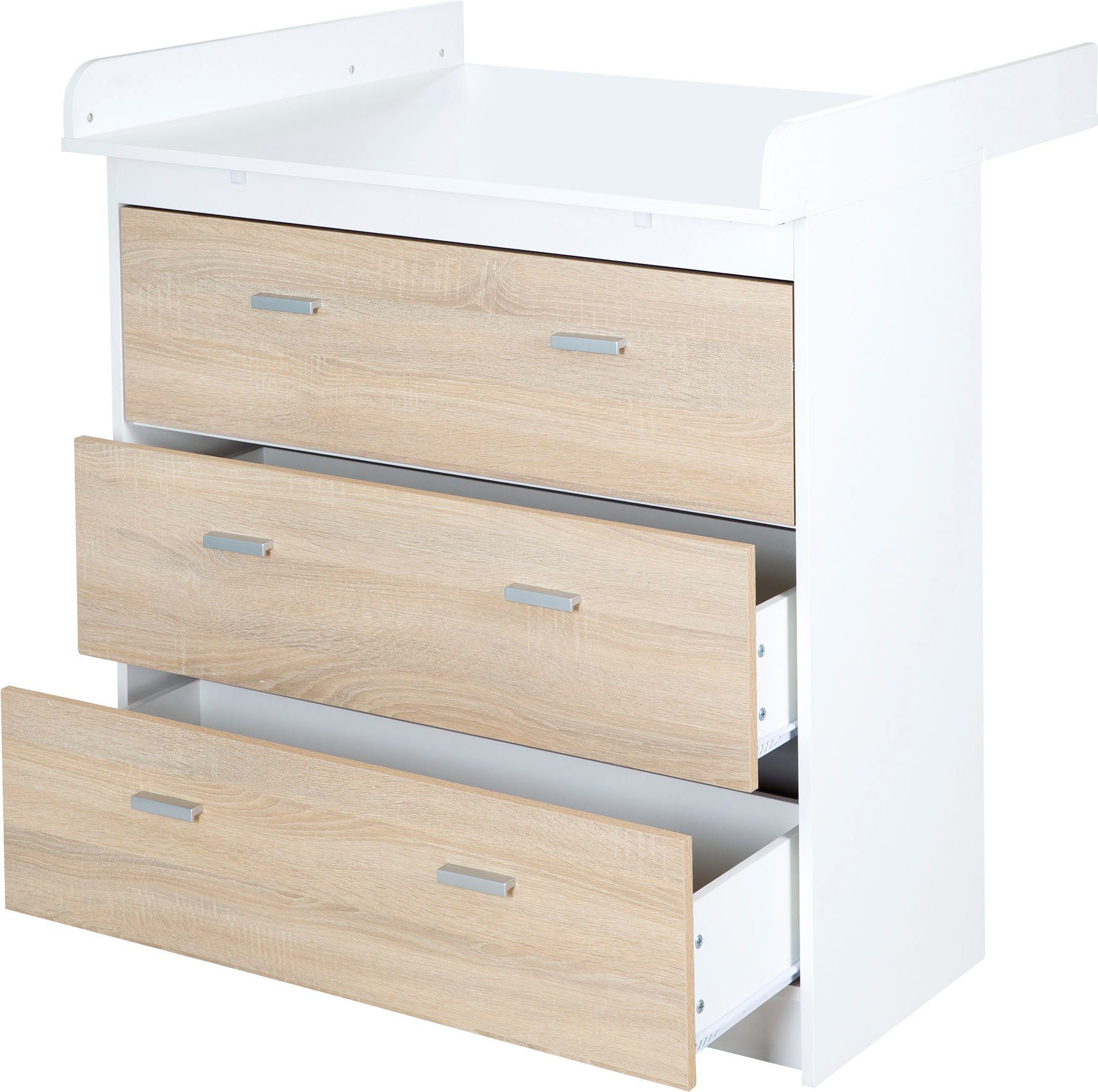 roba® Wickelkommode Gabriella, schmal, Weiß / Sonoma Eiche, Wickeltisch mit abnehmbarem Wickelansatz