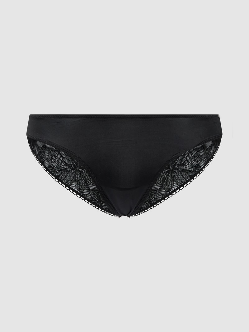 String aus Mikrofaser und floraler Spitze in schwarz