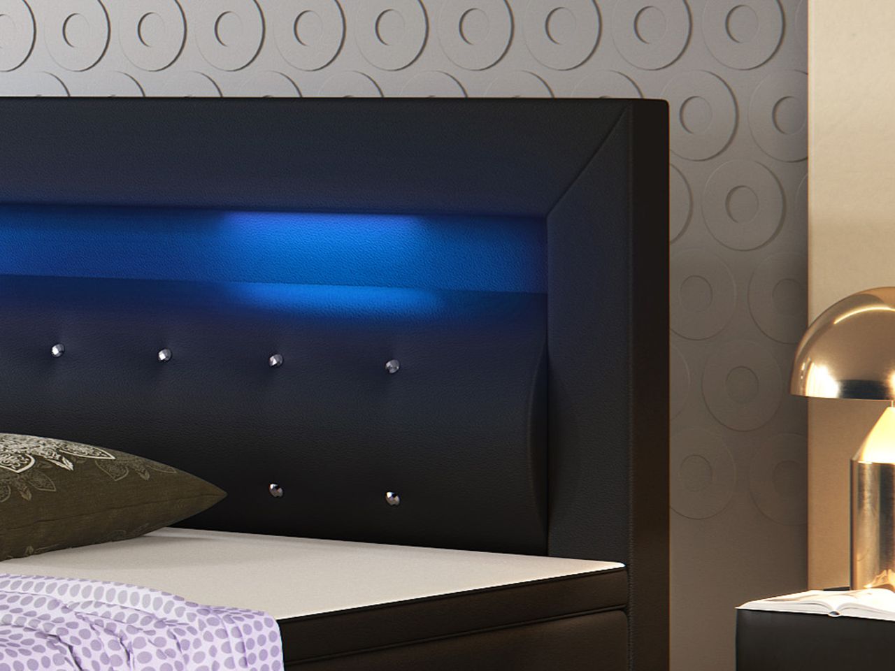 IHG Boxspringbett Monaco 180x200 cm Kunstleder Schwarz