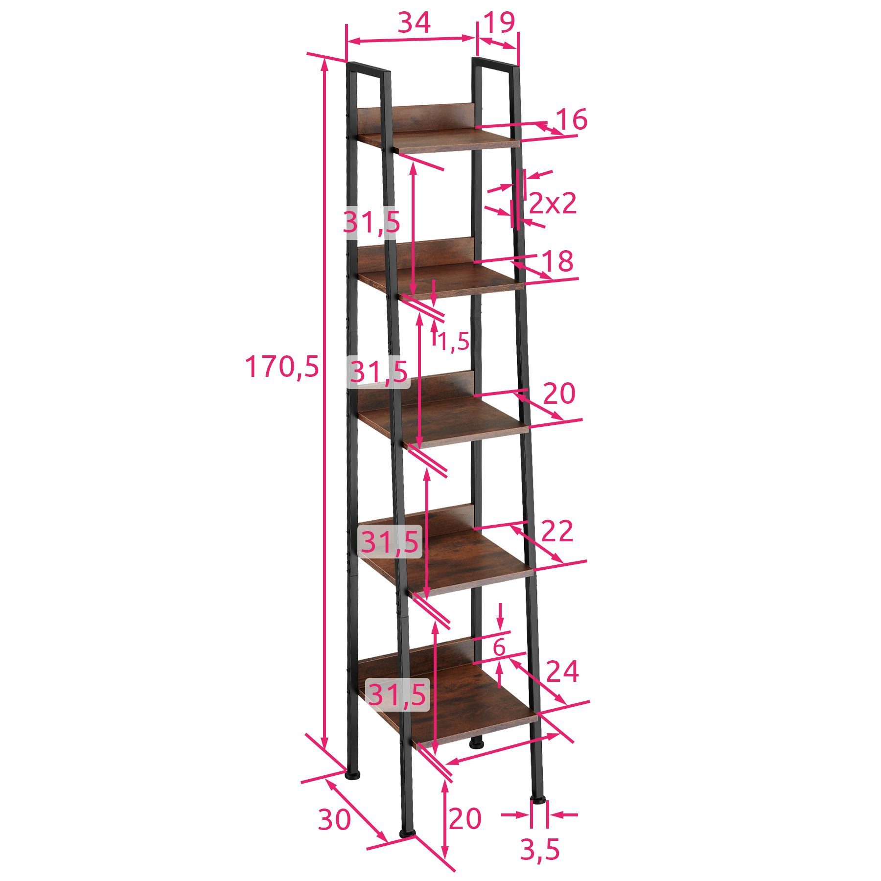 tectake Leiterregal Folkestone, Einzelstück 1-tlg.