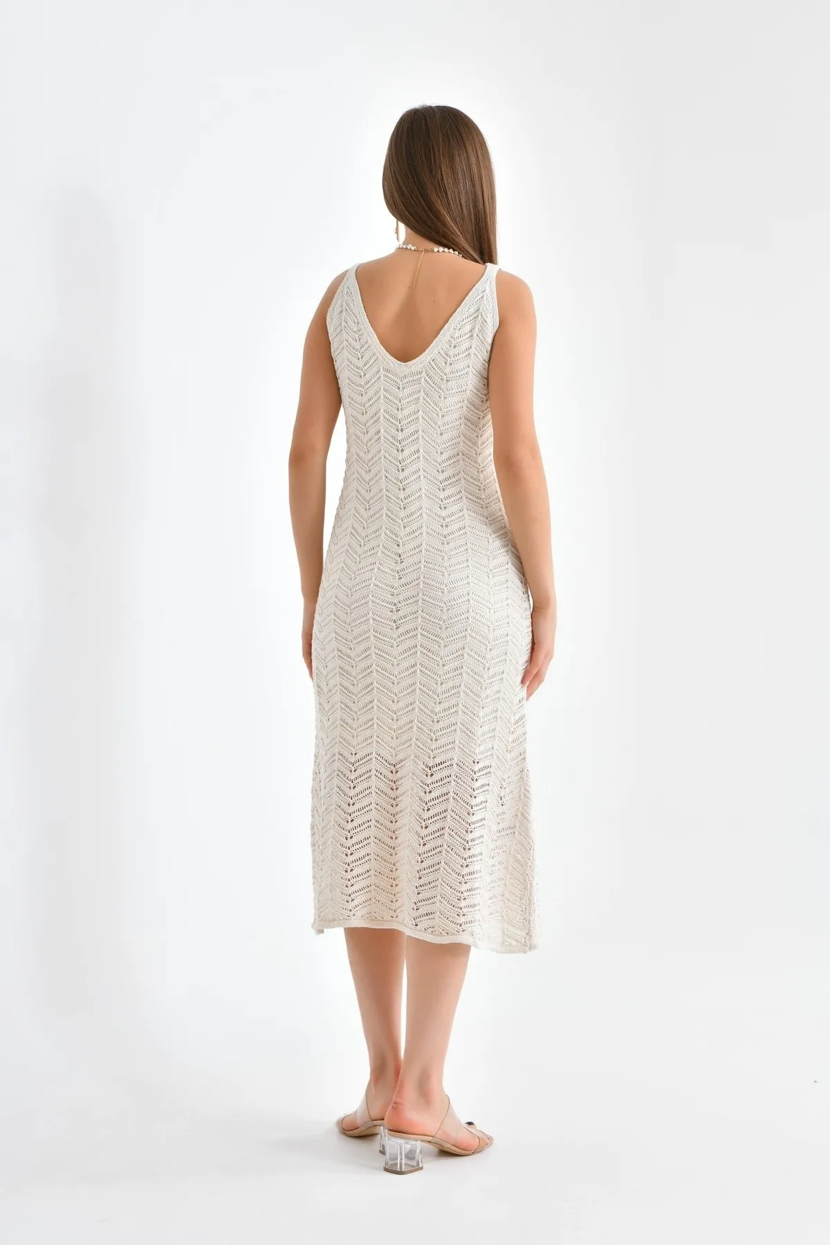 VOLT CLOTHİNG  Damen Sommerkleid mit Riemchenmuster und durchbrochener Strickfütterung