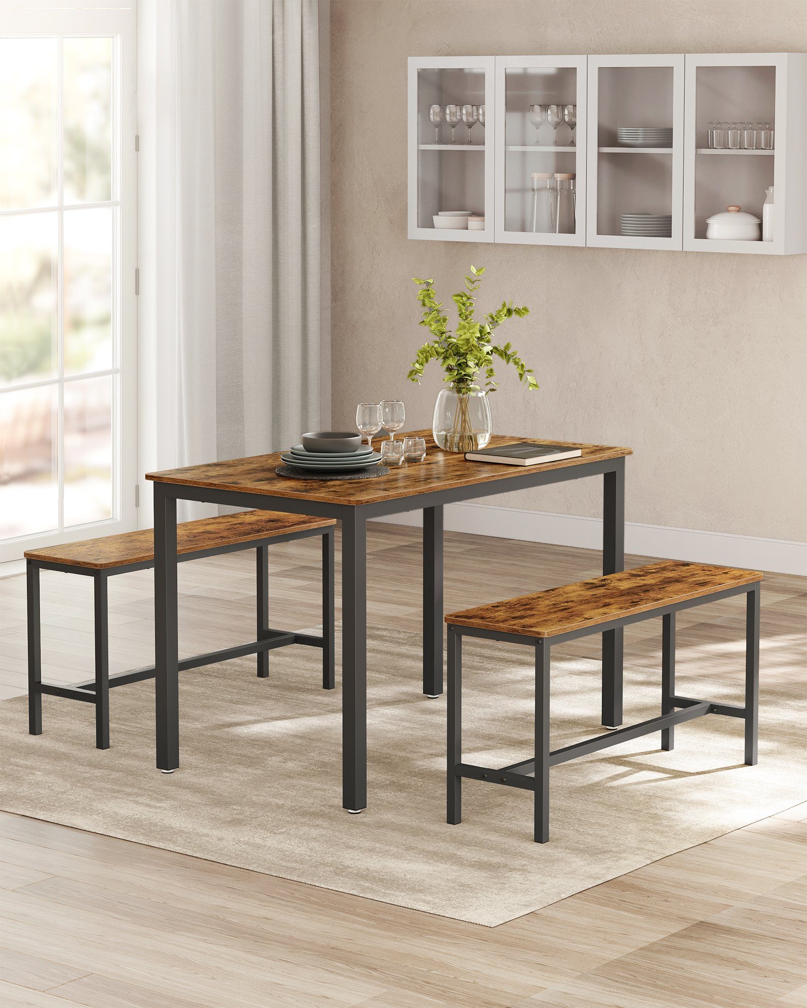 VASAGLE Essgruppe, (Set, 3-tlg), Küchentisch 70 x 110 x 75 cm, 2 Bänke je 30 x 97 x 50 cm