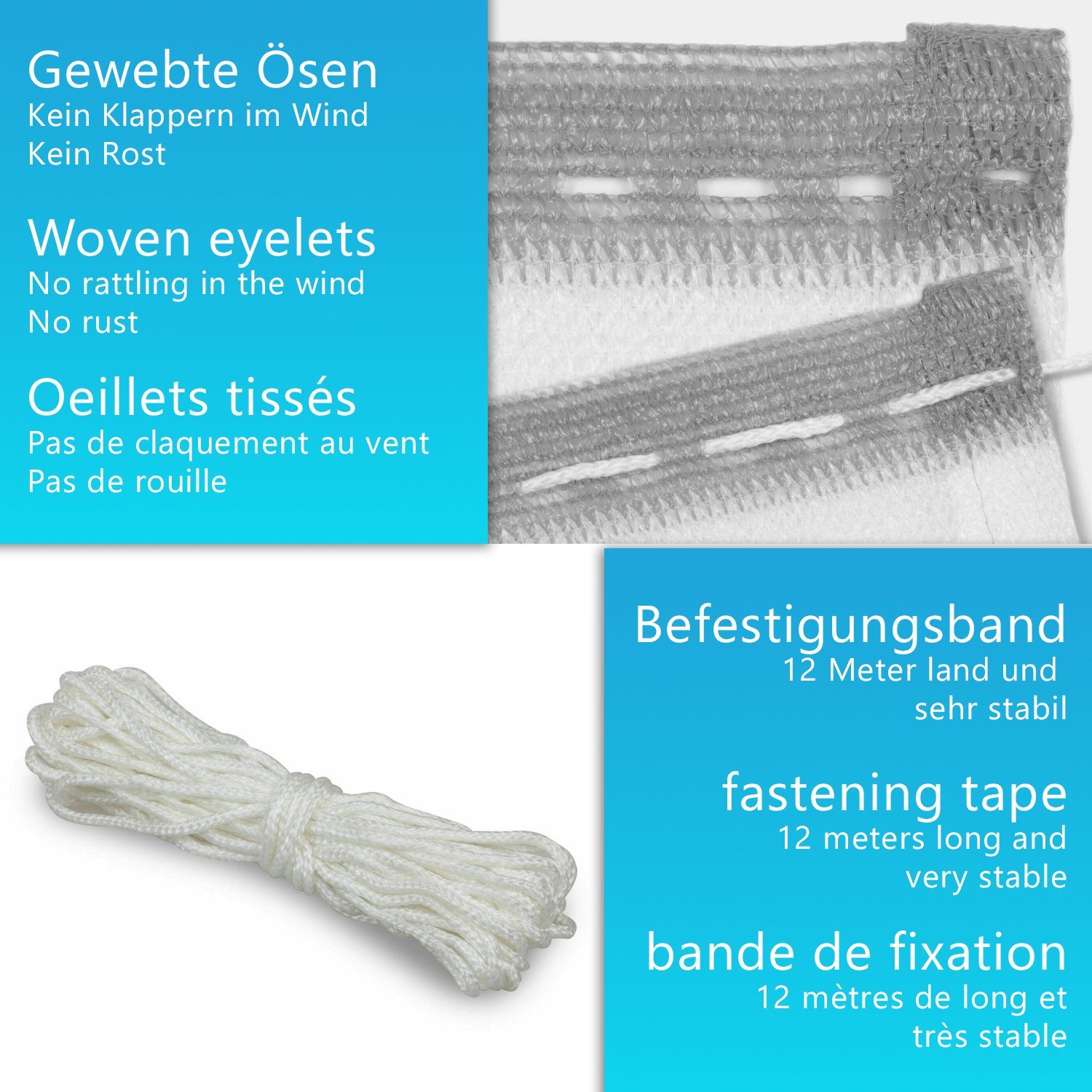 NYVI Balkonsichtschutz Balkon Sichtschutz ViewCover 90x500 cm - Ohne Bohren & Wetterfest HDPE (1-St) Balkonbespannung, Sichtschutz & Windschutz für Balkon, Terrasse, Zaun