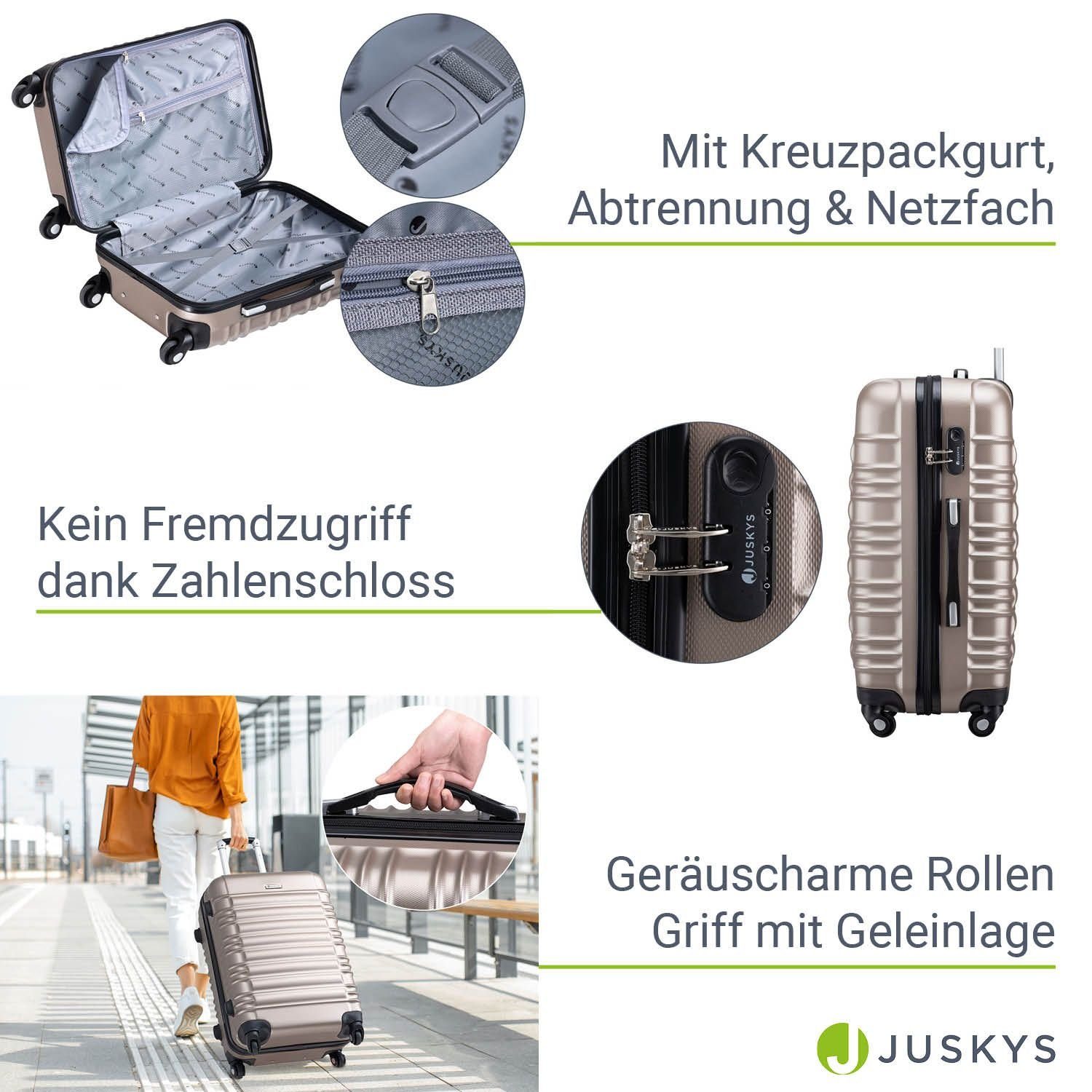 Juskys Trolleyset Rom, 4 Rollen, 4 Koffer, 360° Rollen, robuste Hartschale, mit Zahlenschloss