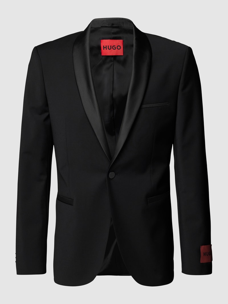Slim Fit 1-Knopf-Sakko mit Label-Stitching in schwarz