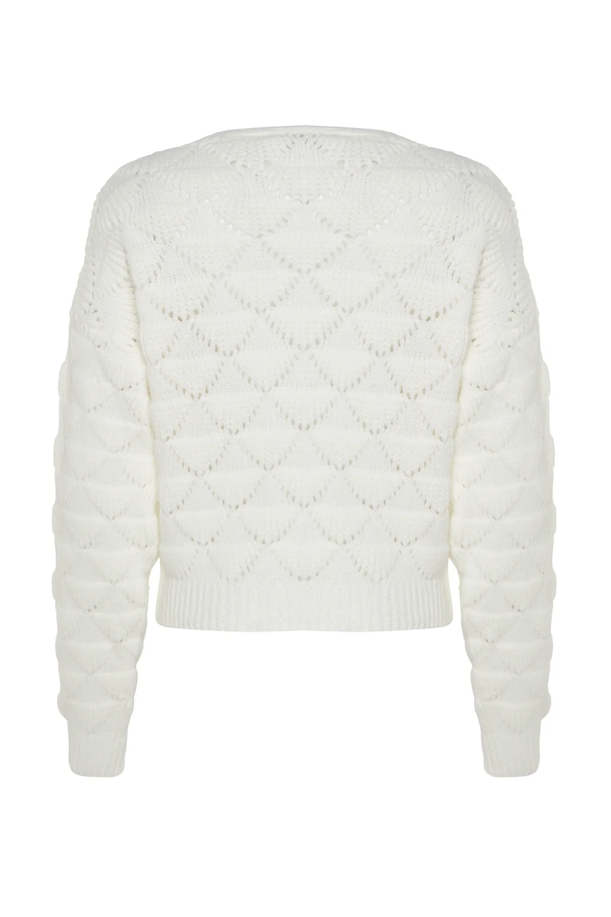 Trendyol Collection  Ecrufarbene Strickjacke mit Lochmuster TWOAW24HI00311