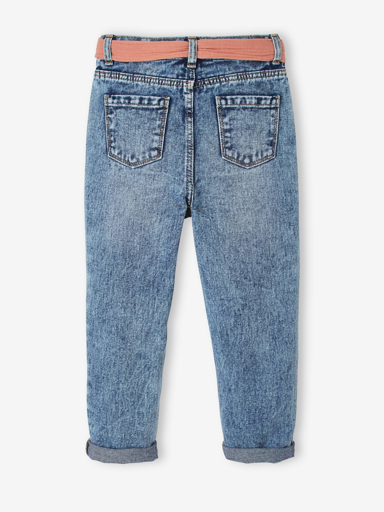 Vertbaudet Mädchen Jeans mit Stoffgürtel, Mom-Fit - schwarz