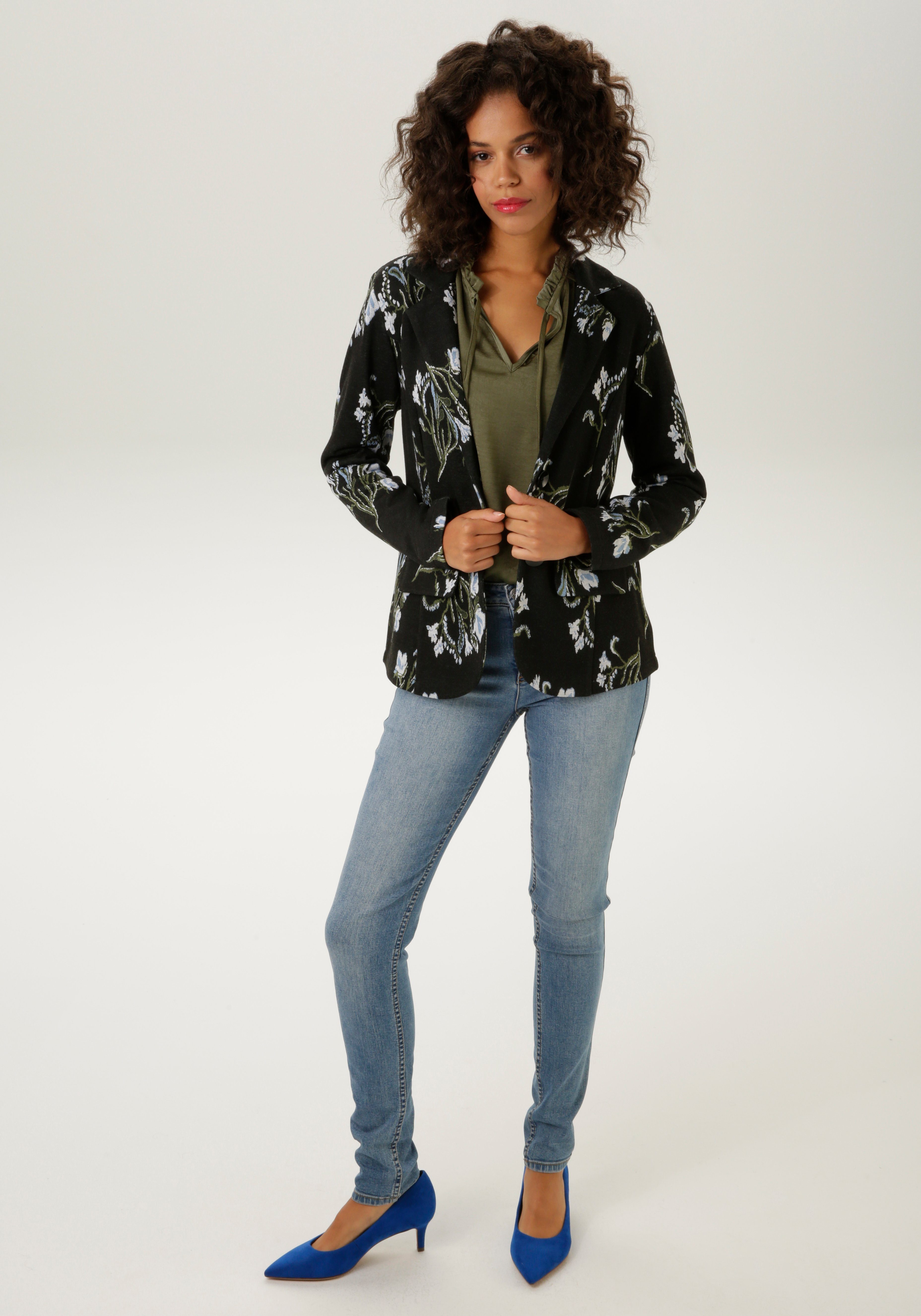 Aniston CASUAL Sweatblazer mit farbharmonischem Blumen - jedes Teil ein Unikat - NEUE KOLLEKTION