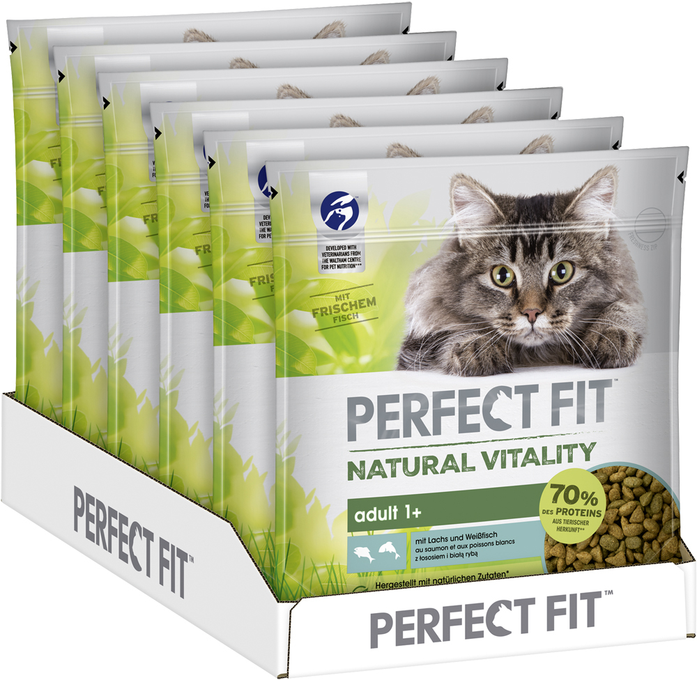 PERFECT FIT Trockenfutter PERFECT FIT Natural Vitality Adult +1 Sparpaket 6x650g Lachs & Weißfisch
