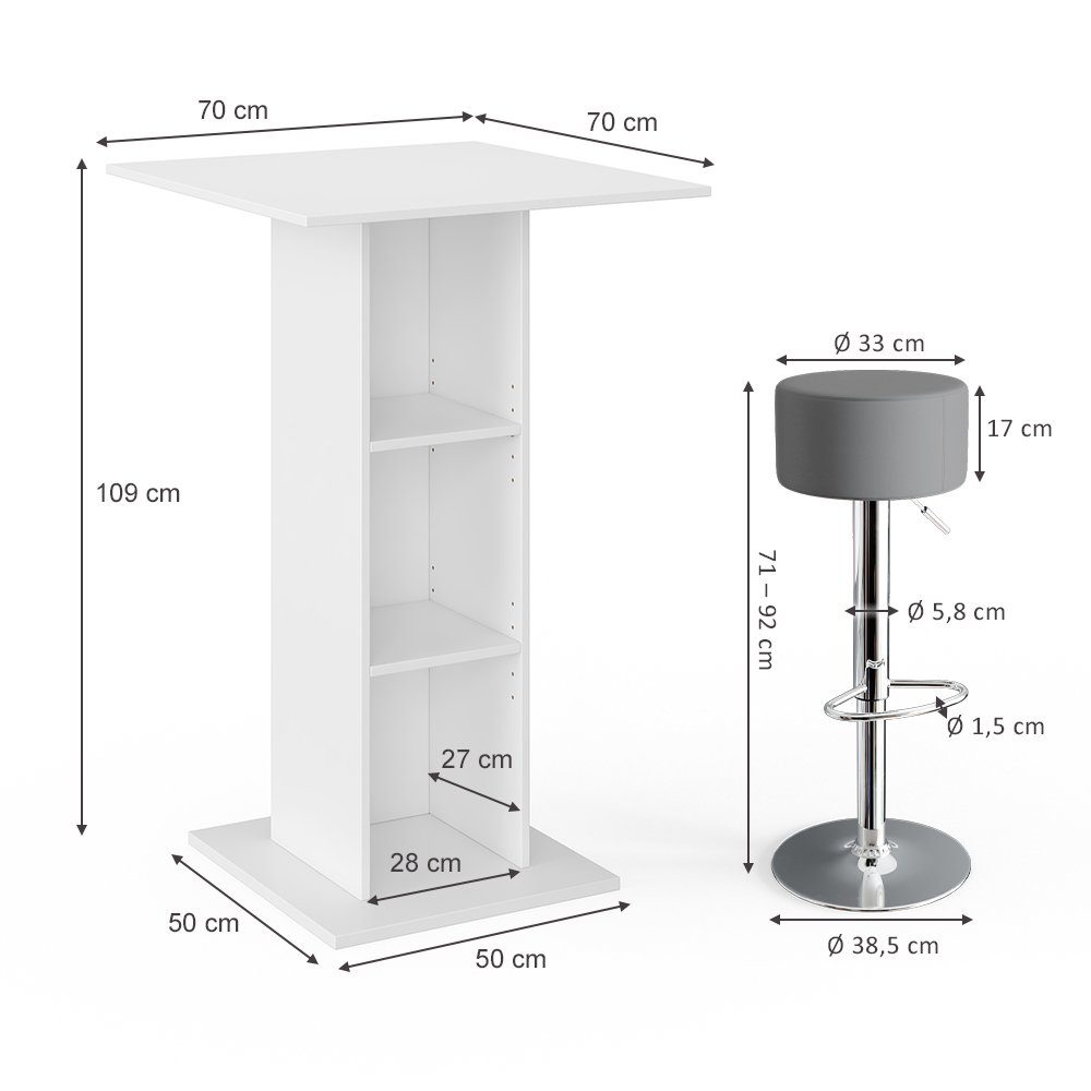 Vicco Bartisch Stehtisch Tresentisch RODEO Weiß Beton inkl. Hocker