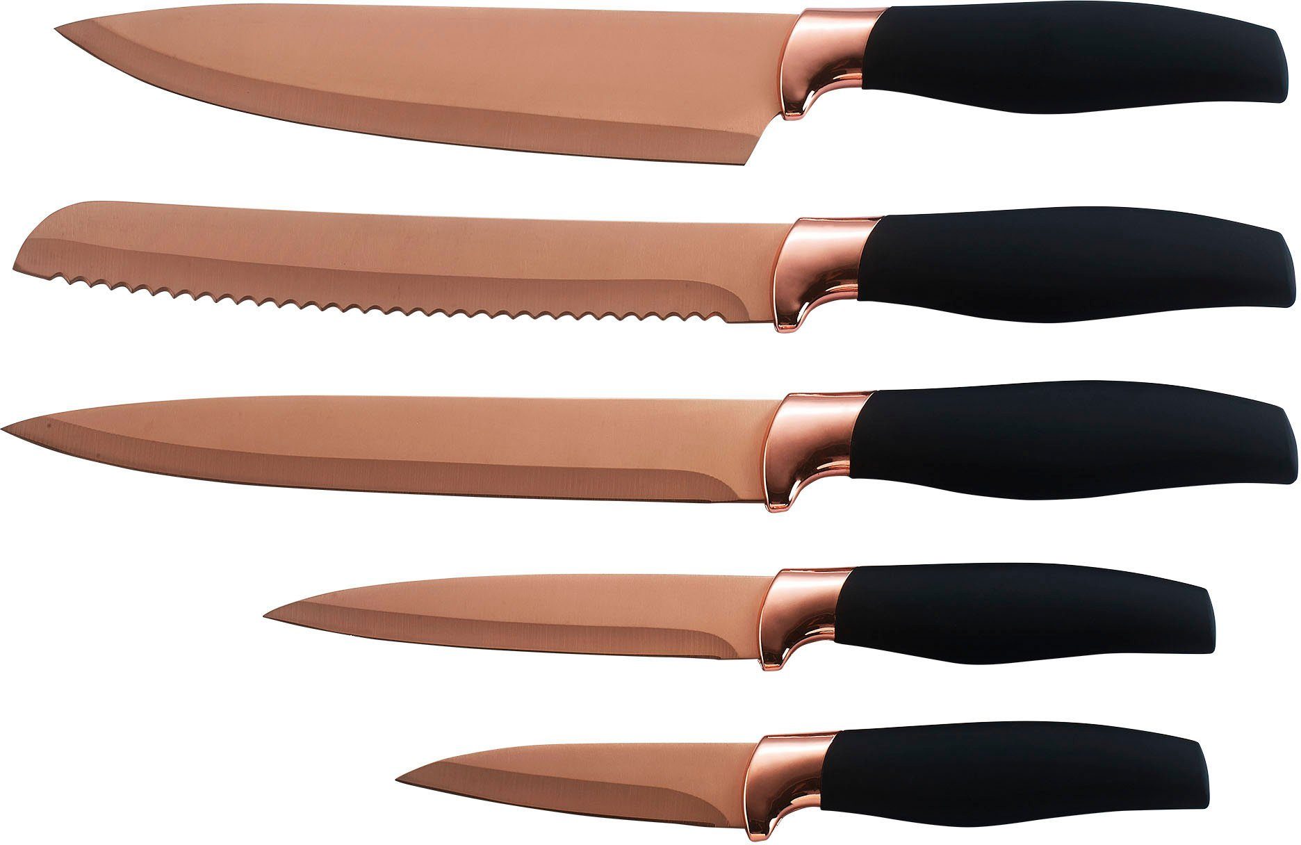 KING Messer-Set QUISIN (Set, 6-tlg), 5 Küchenmesser, 1 Messerblock, mit Titan beschichtete Messerklingen