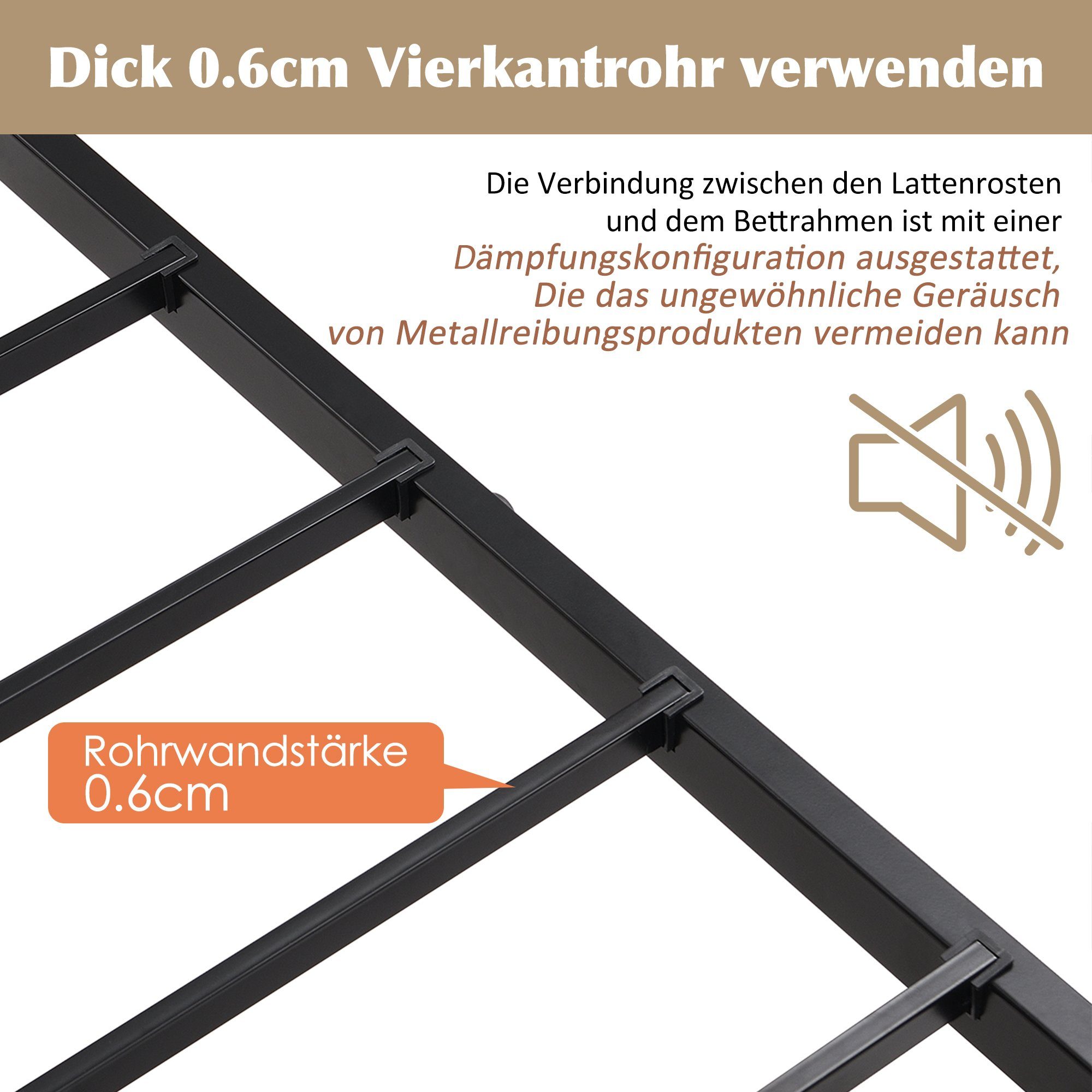 Flieks Metallbett, Einzelbett Kinderbett mit Lattenrost 90x200cm schwarz