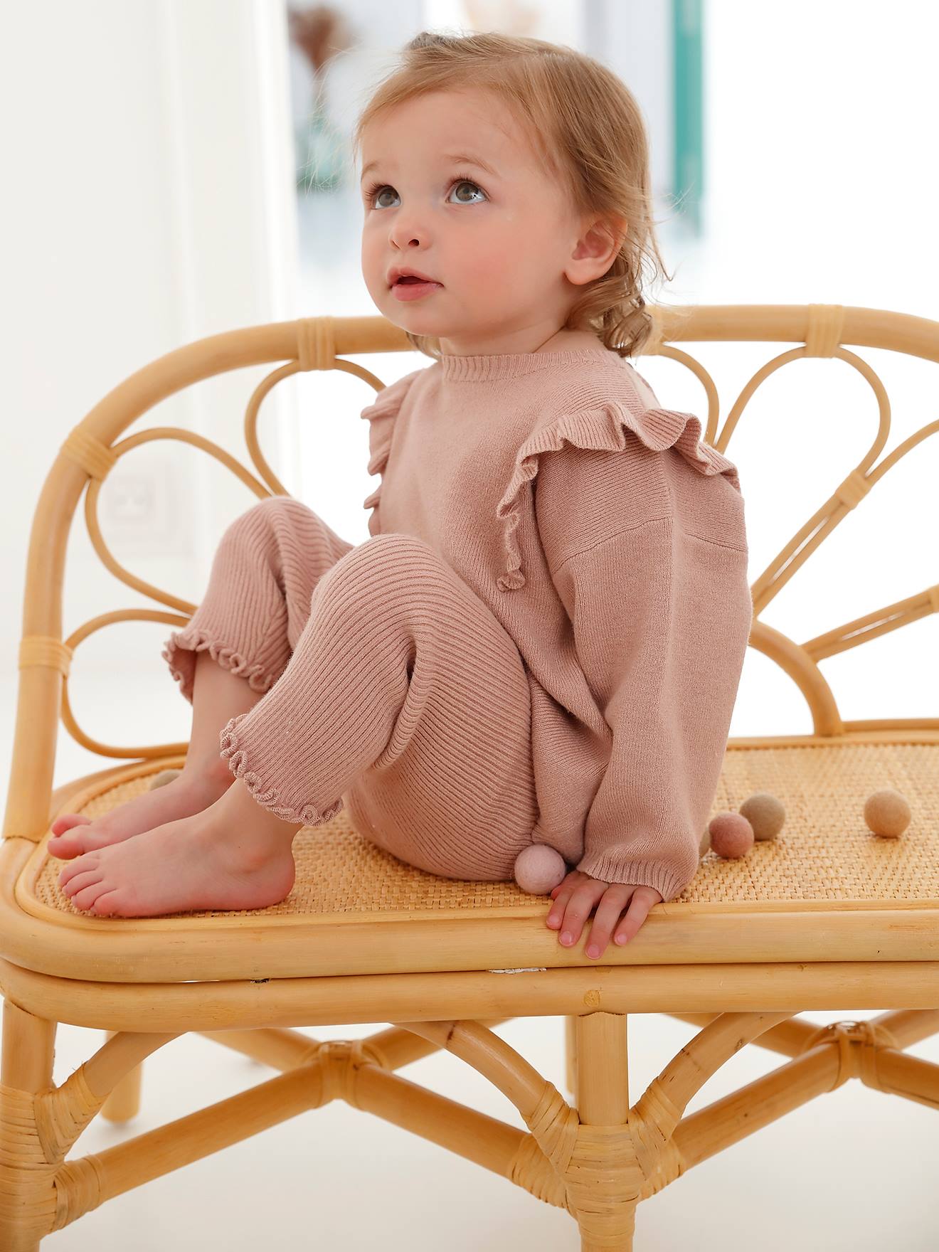 Vertbaudet Kinderzimmer Sitzbank aus Rattan BOHO - natur/blumenform
