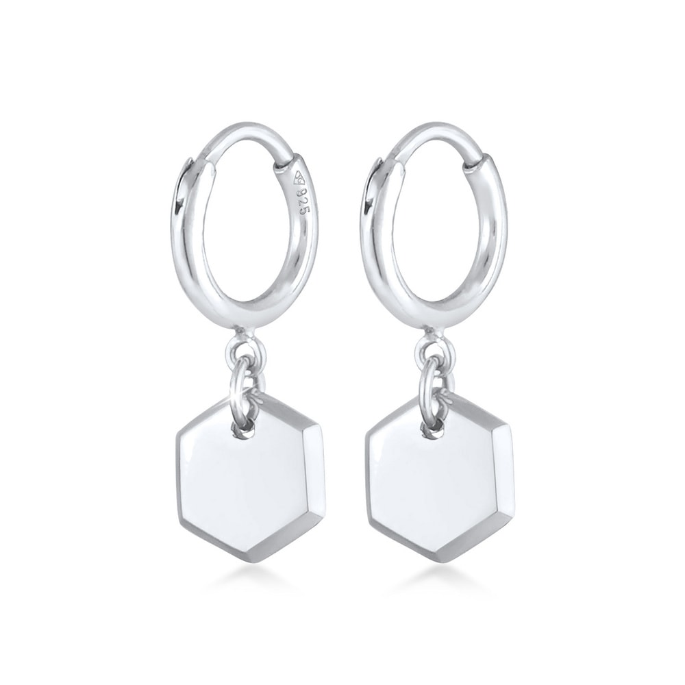 Elli Elli Boucles d'Oreilles Creolen Ohrhänger Hexagon Platte 925 Silber Boucles d'oreilles