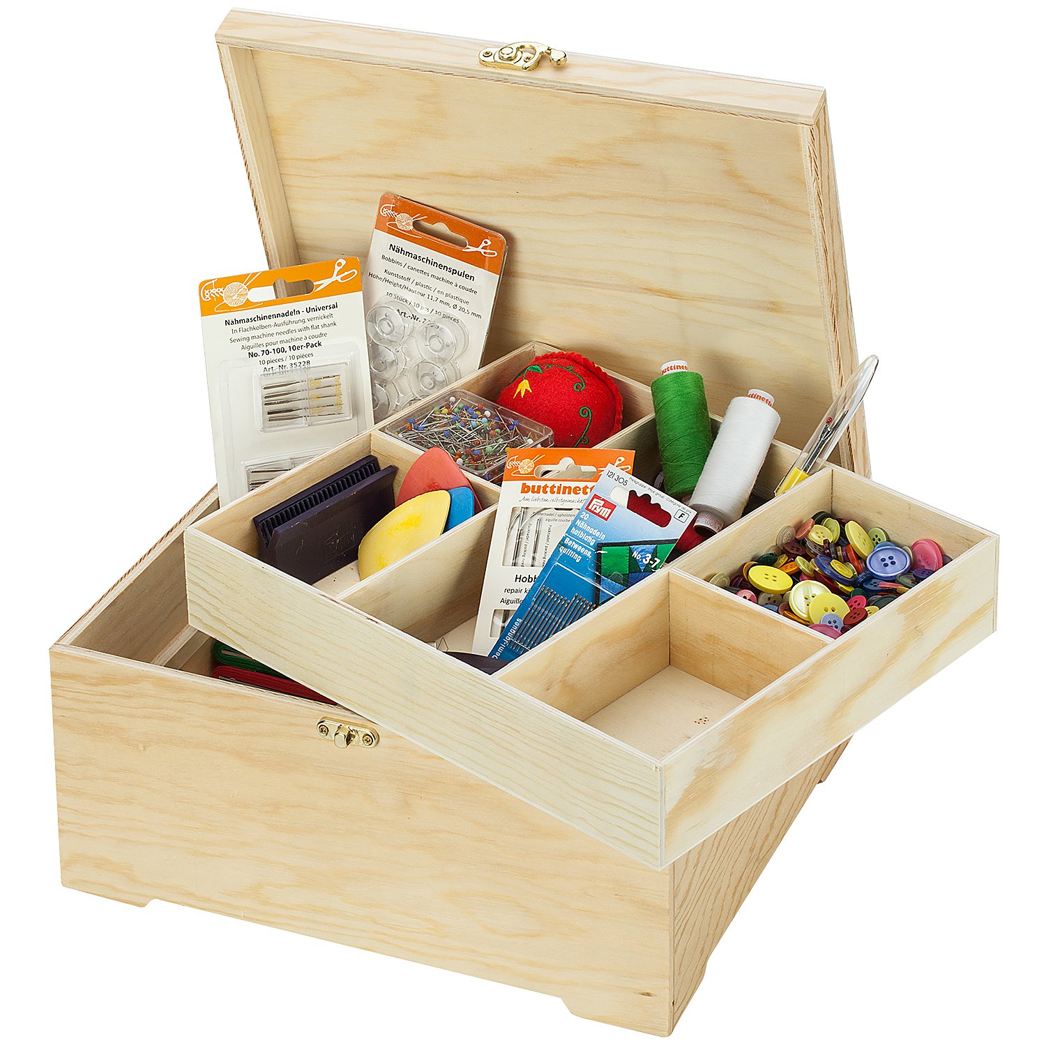 Sortierbox aus Holz, mit Sortierfach, 30 x 25 x 15 cm