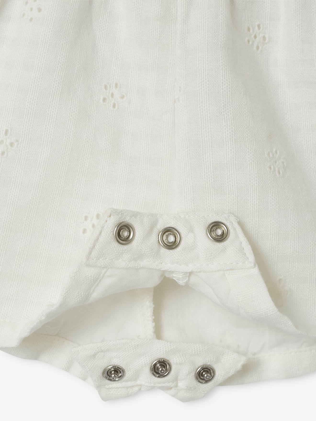 Combi-short de cérémonie bébé en broderie anglaise écru