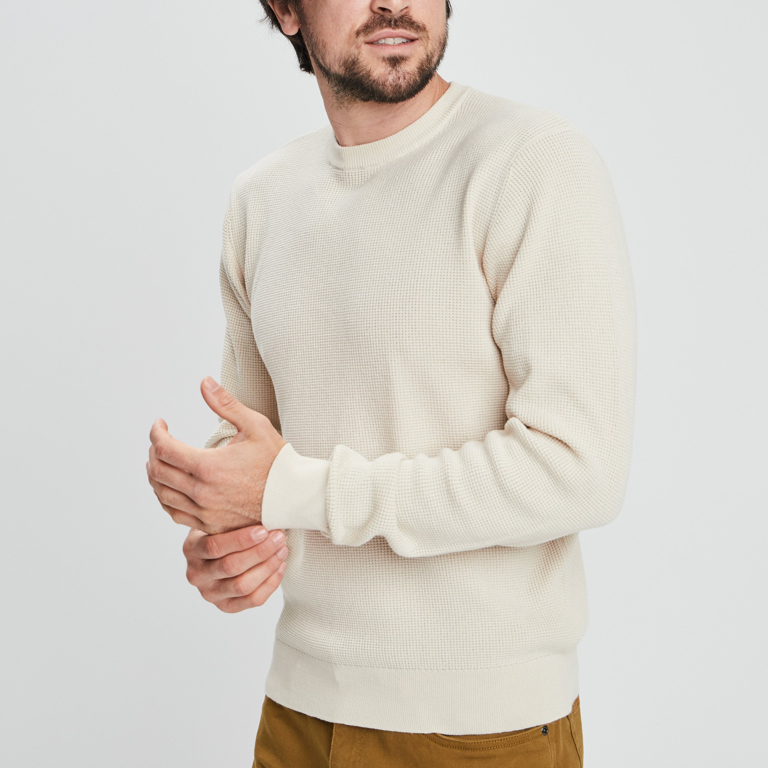 Pull avec col rond à relief creme homme | La Halle