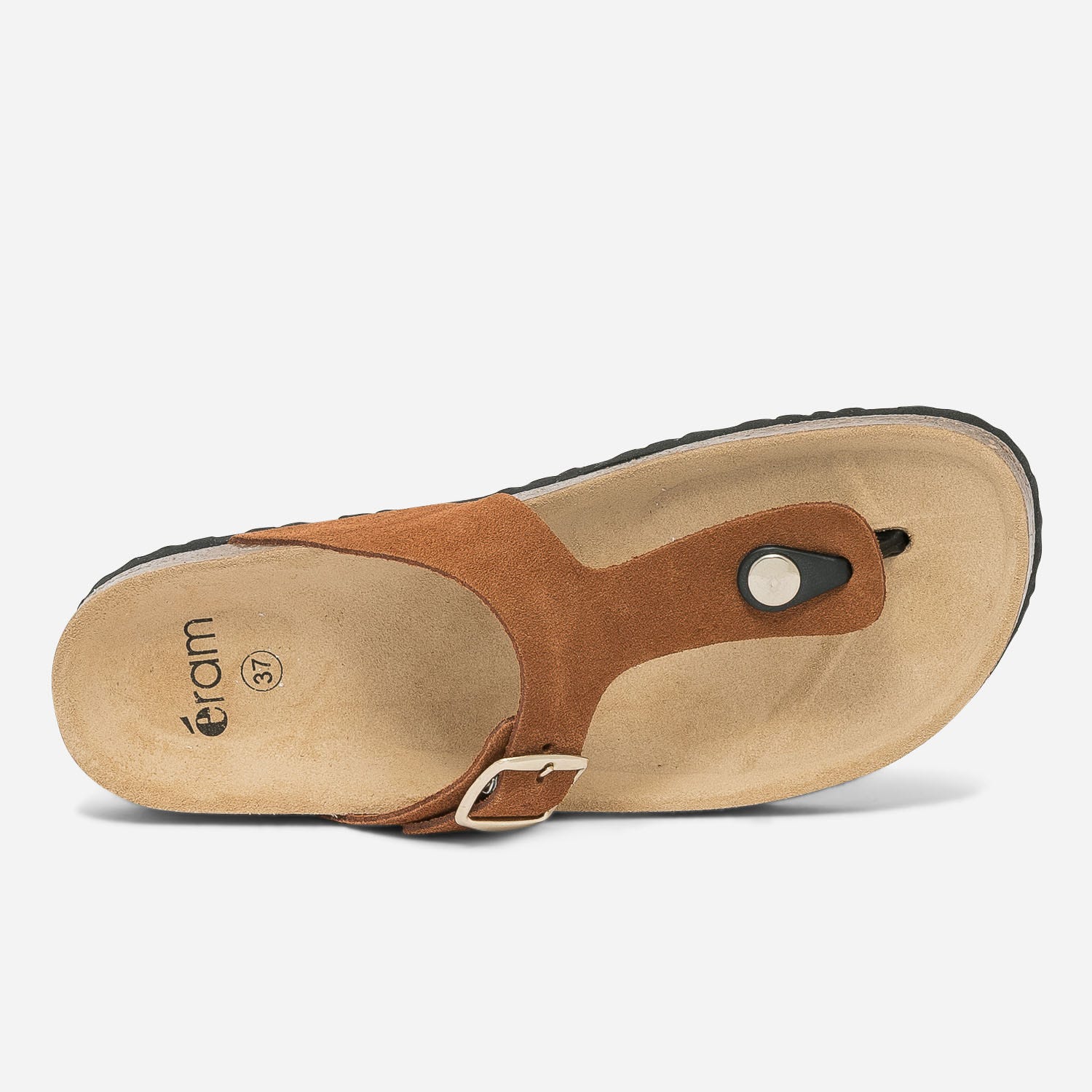 Mule-tong anatomique camel foncé en cuir velours