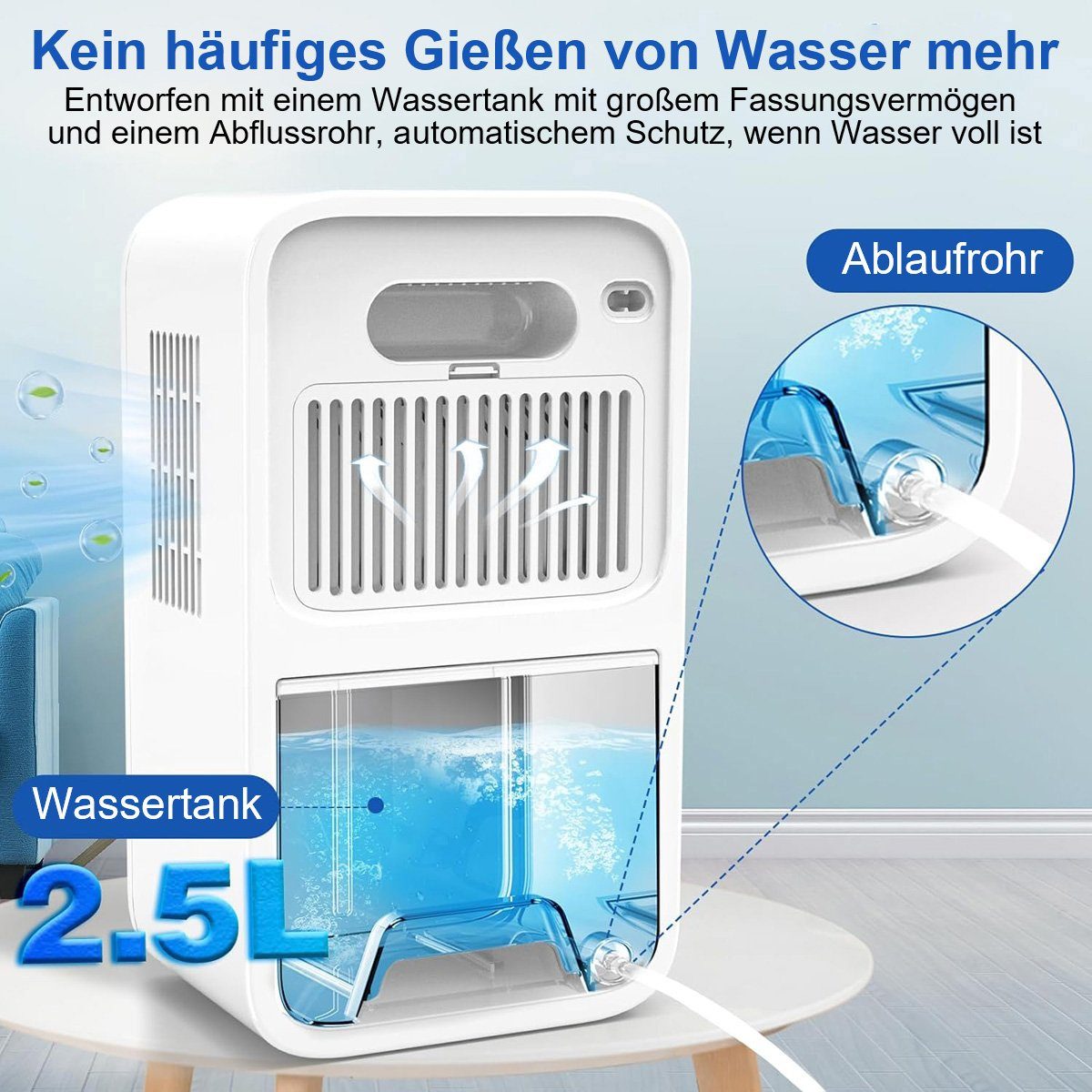 Yoyaxi Luftentfeuchter Tragbarer Luftentfeuchter für Zuhause, Effektive Entfeuchtung für Räume bis zu 720 Quadratfuß