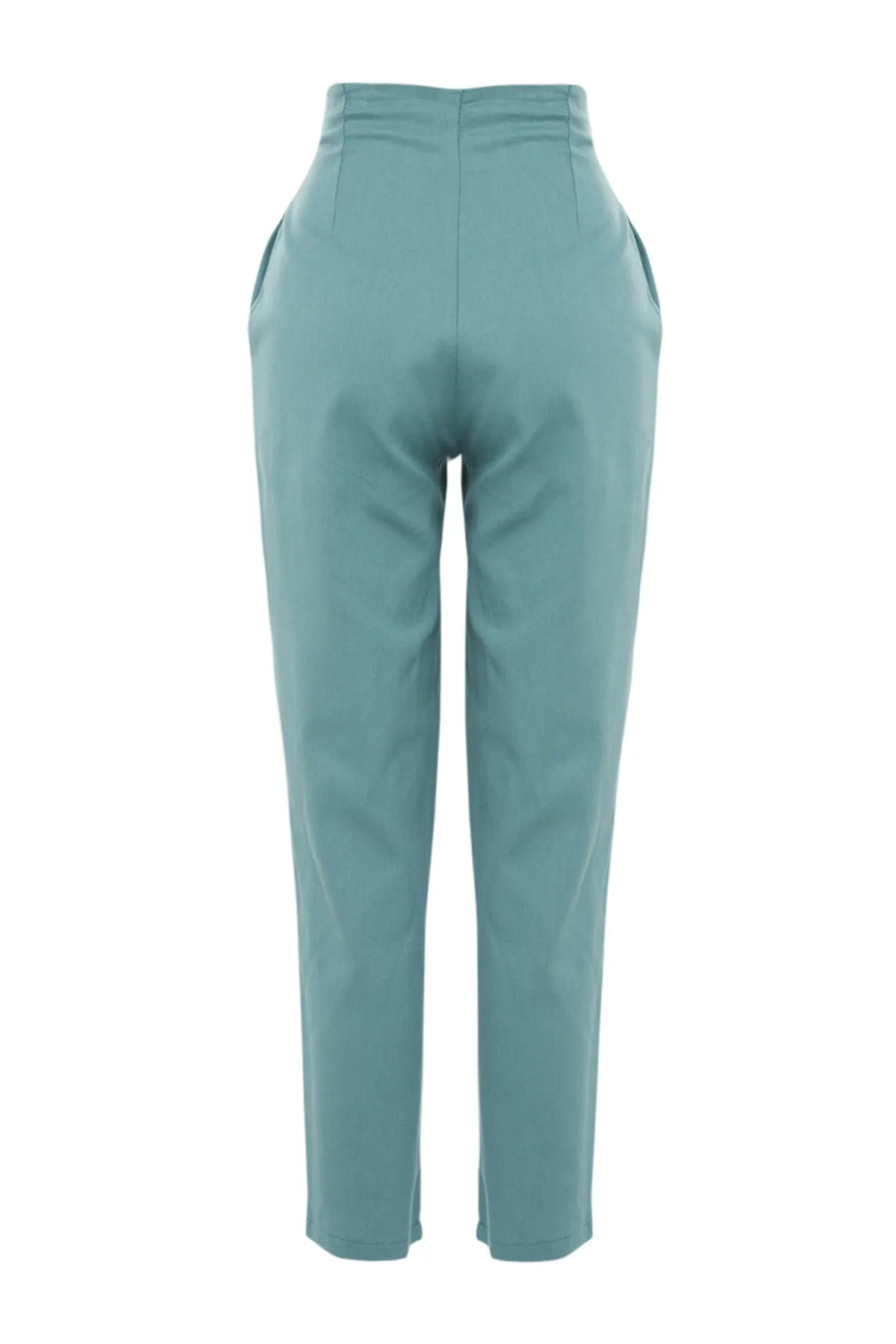 Trendyol Collection  Petrolfarbene, gewebte Hose aus Baumwolle mit Karottenmuster und detaillierten Streifen TWOAW22PL0342
