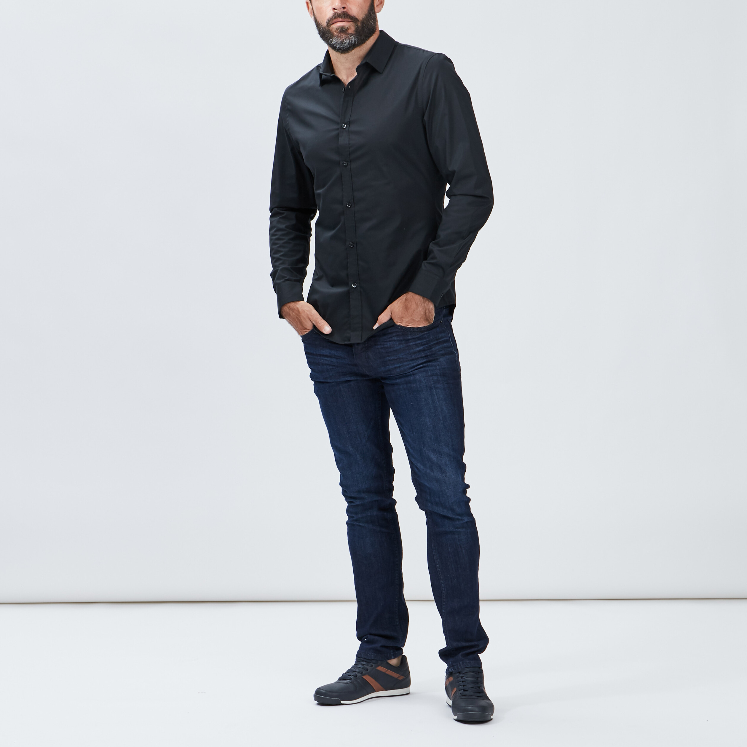 Chemise basique ajustée manches longues noir homme | La Halle