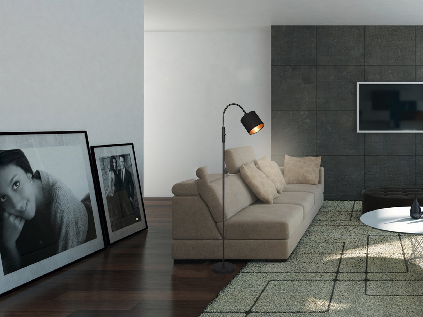 meineWunschleuchte LED Stehlampe, Dimmfunktion, LED wechselbar, Warmweiß, kleine Designer Leselampe Schwanenhalslampe dimmbar gold-en Höhe 130cm