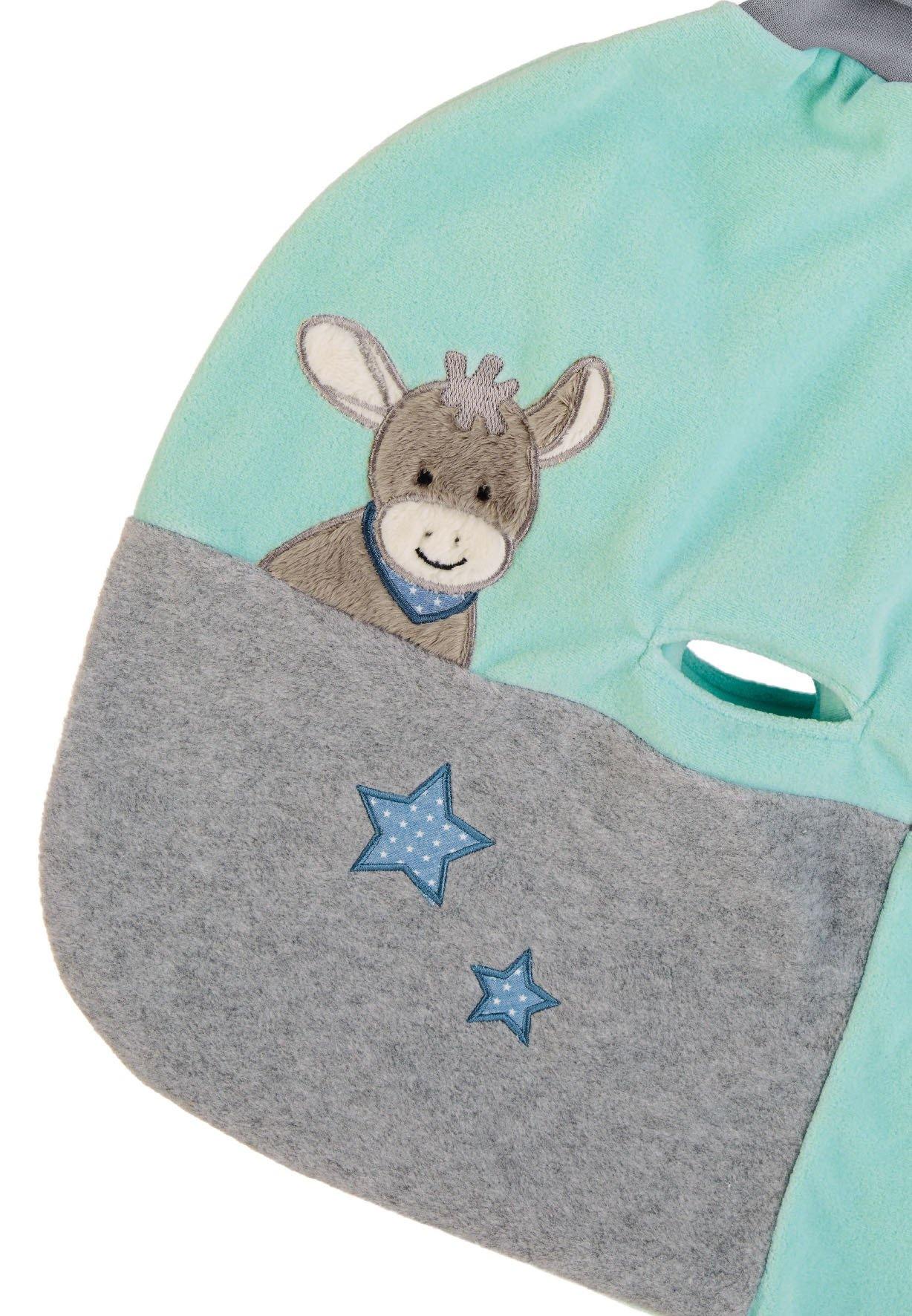 Strampelnest Esel Emmi aus Microfleece,Türkis/Grau