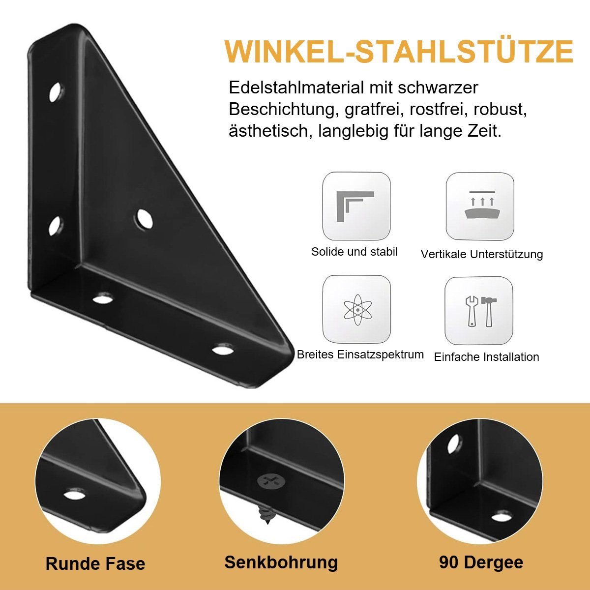 götäzer Winkelverbinder Winkelklammern aus Metall, schwarz, 12 Stück, Stahlklammern, (1-St), 90°-Winkelverbinder Winkelzubehör-Verbindungshalterung