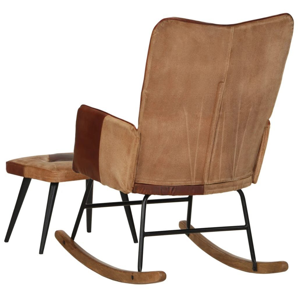 vidaXL Schaukelstuhl Schaukelstuhl mit Hocker Braun Echtleder und Canvas (1 St)