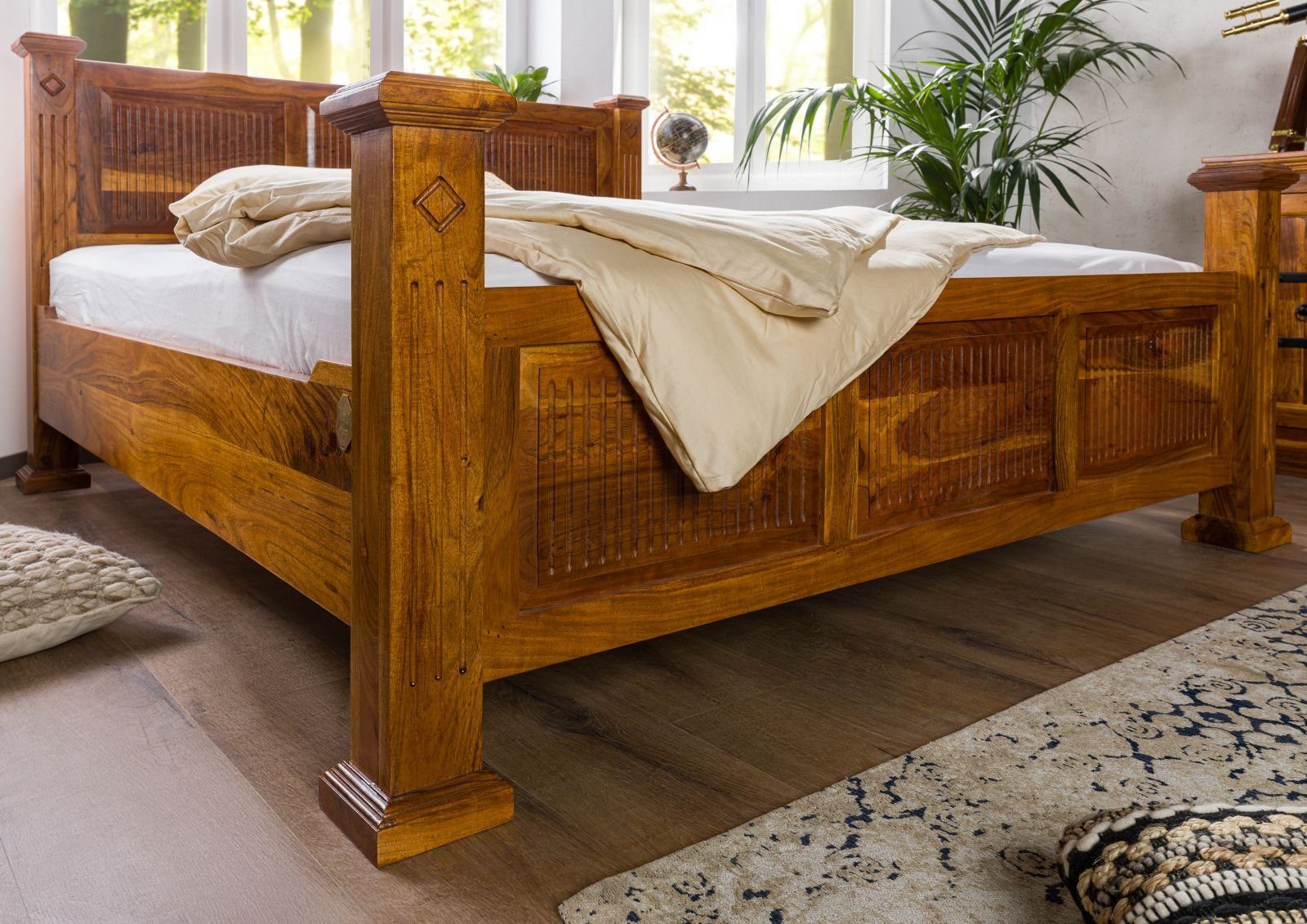 Massivmoebel24 Massivholzbett Bett Akazie 160x200x114 honig lackiert OXFORD #0131