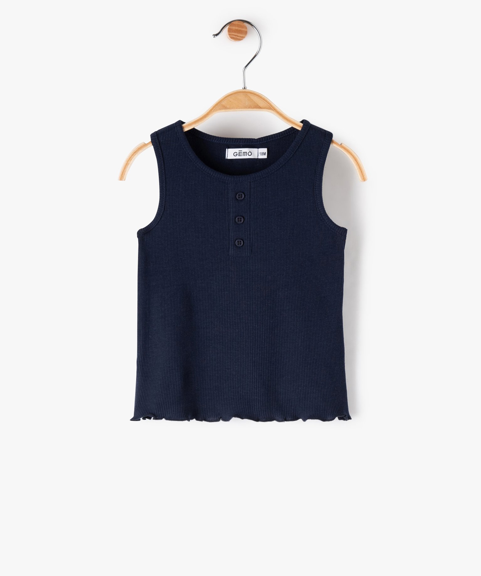 Débardeur bébé fille en maille ctelée bleu fonce | GEMO