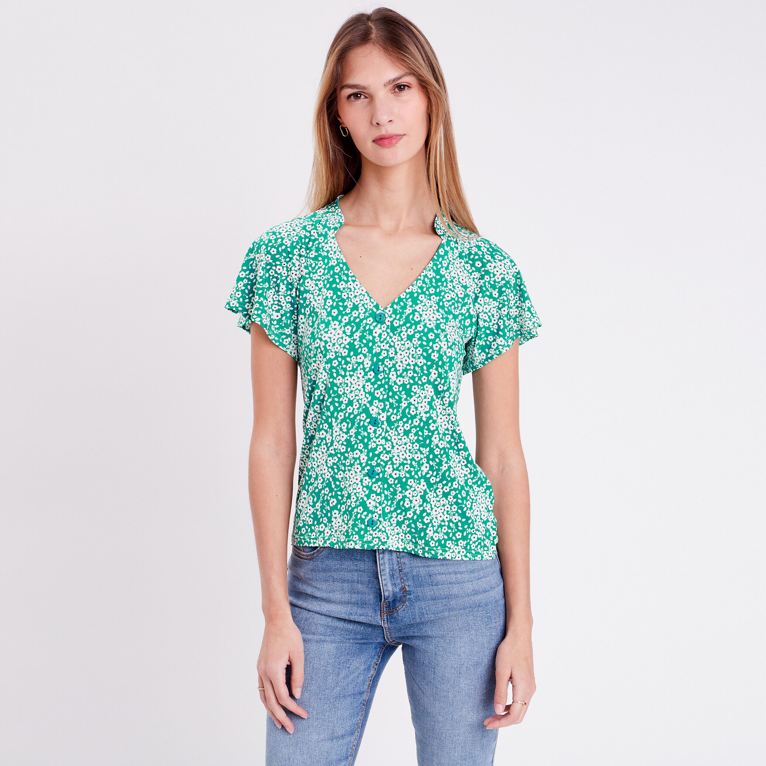 Blouse boutonnée bleu pétrole femme | Cache Cache