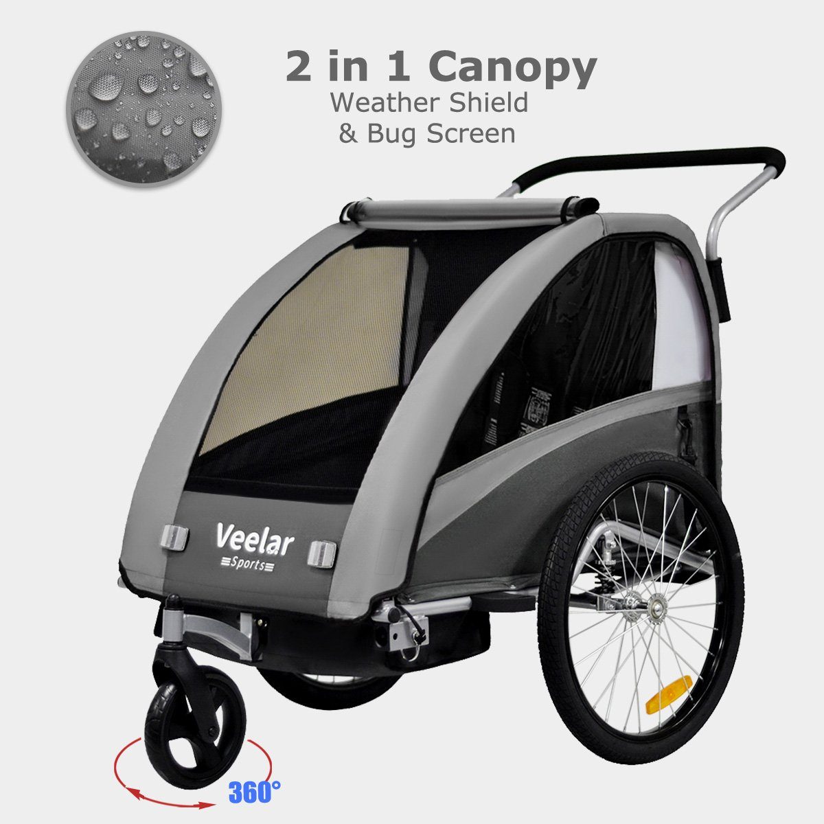 TIGGO Fahrradkinderanhänger TIGGO VS Fahrradanhänger Kinderfahrradanhänger mit Buggy Set + Federung, geeignet für 1-2 Kinder
