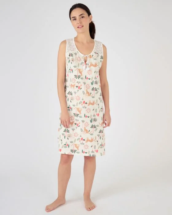 Chemise de nuit sans manches pur coton peigné