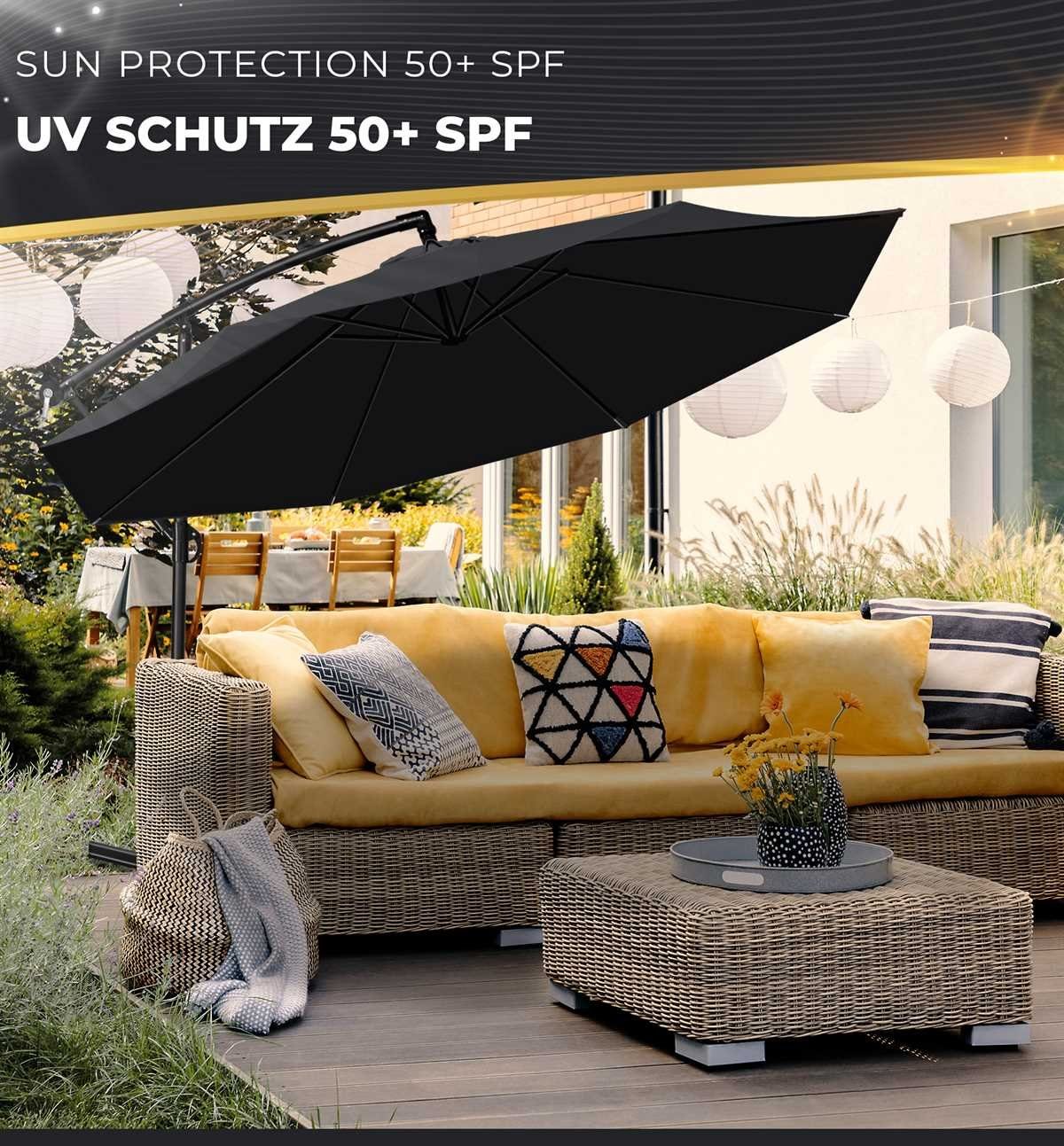 tillvex Sonnenschirm Ø 300 cm mit Kurbel, Ampelschirm mit Ständer, Gartenschirm UV-Schutz Aluminium, Kurbelschirm Marktschirm wasserdicht